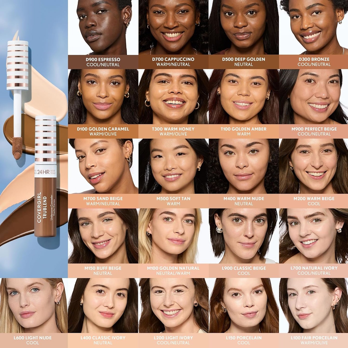 COVERGIRL TruBlend Undercover Concealer - Buildable Full Coverage, 24-Hour Matte Finish | L150 Porcelain