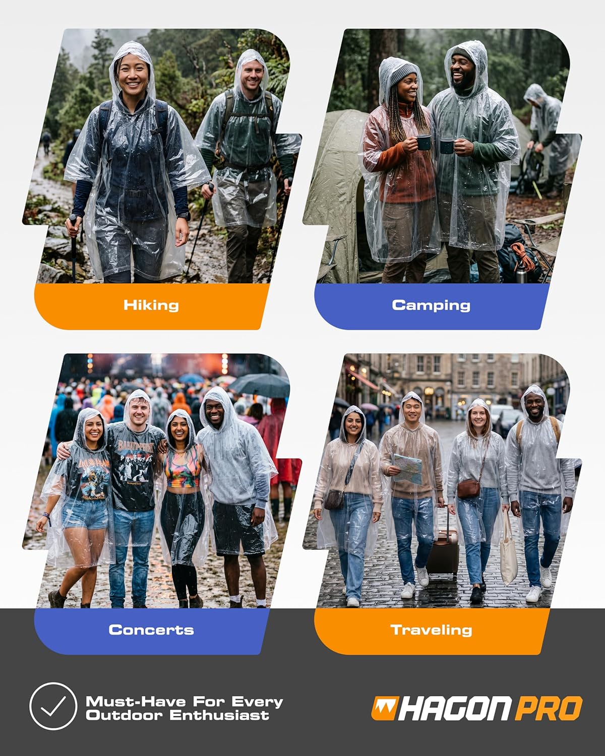 Disposable Rain Ponchos for Adults - Hagon PRO 5 Pack | Lightweight & Waterproof