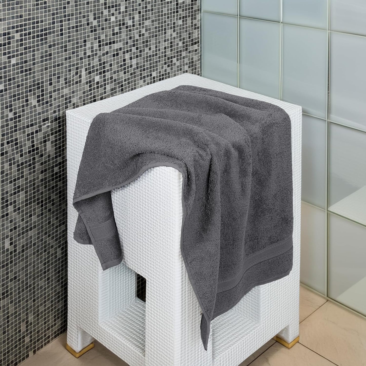 Large Bath Towels Set of 6 - 100% Cotton Terry, Quick Dry & Soft - 24" x 50", Grey for Bathroom, Gym & Spa