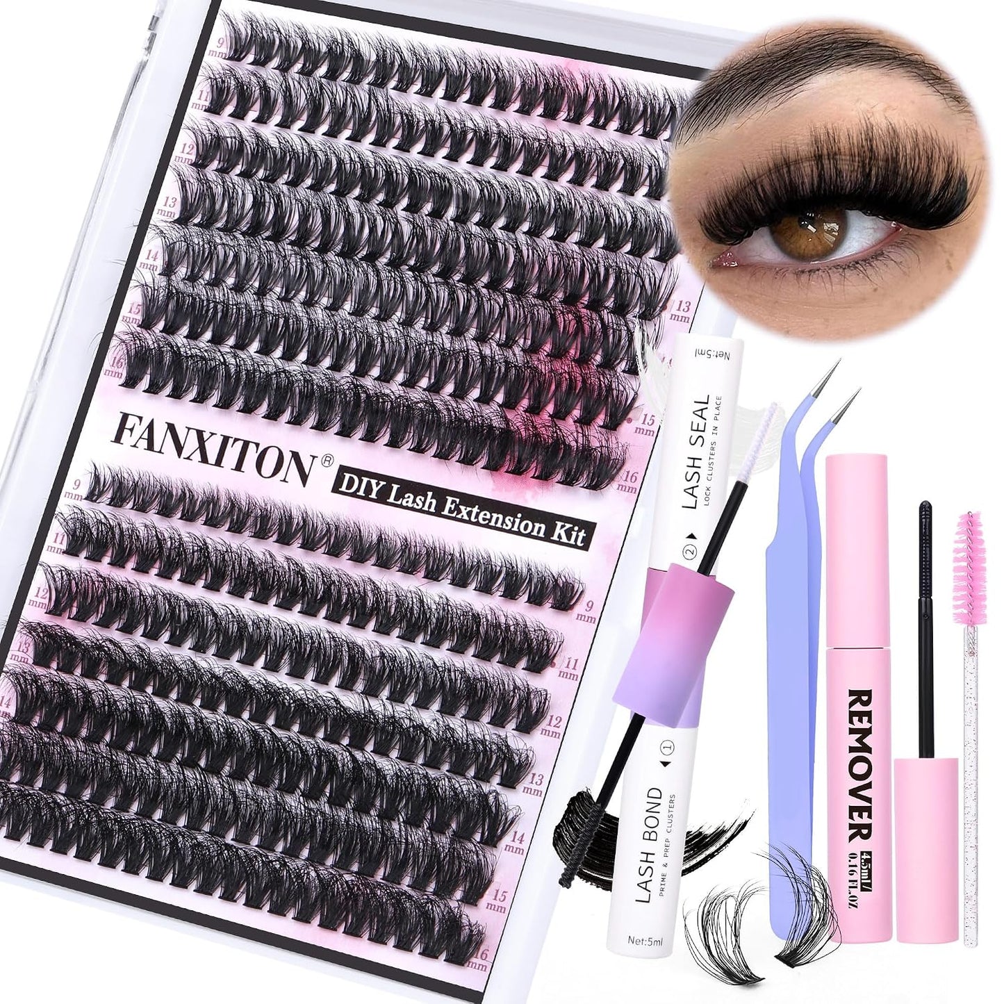 DIY Eyelash Extension Kit - Thick Volume 40D & 50D Cluster Lashes | 280 Pieces with Bond & Tweezers