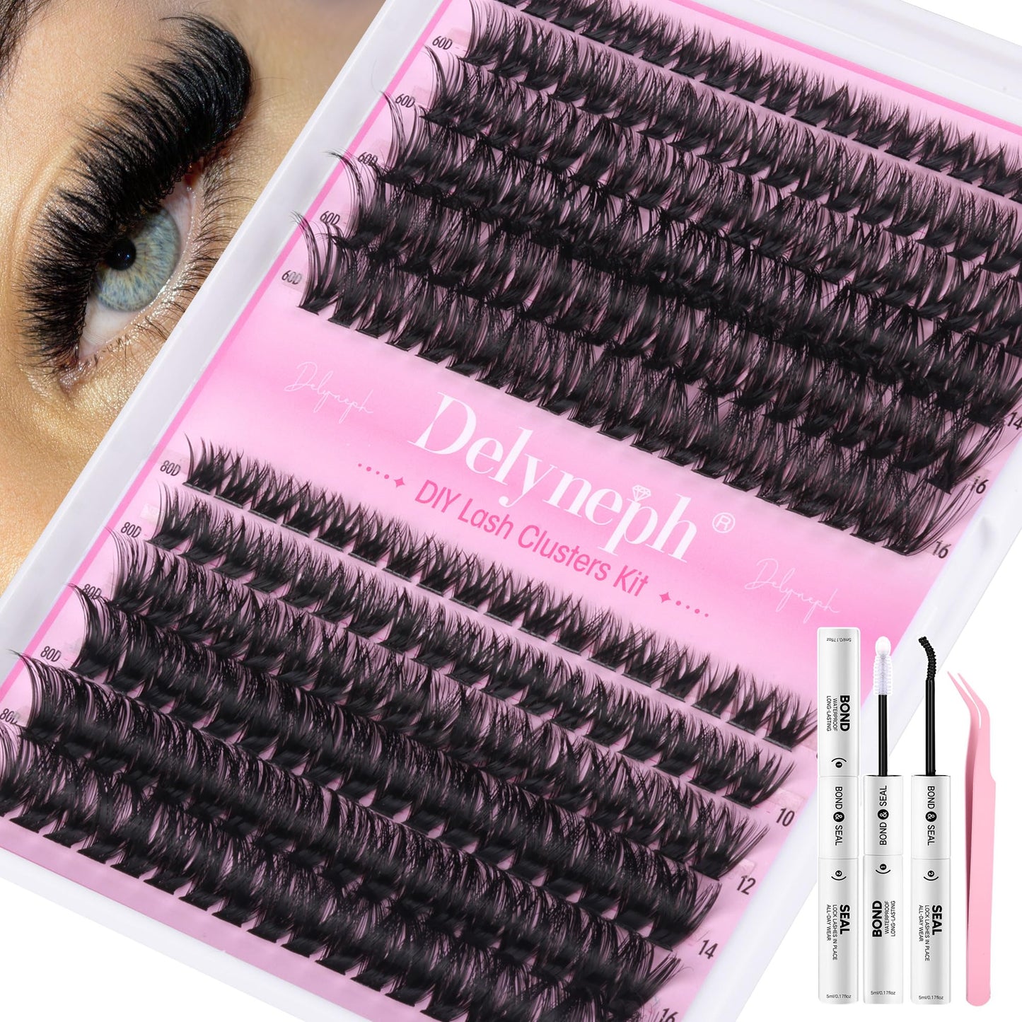 Wispy Lash Clusters Kit 60D+80D Eyelash Clusters Kit 8-16mm Cluster Eyelash Extensions Kit CD Curl Lash Extension Kit Individual Lashes Extensions DIY at Home by Delyneph