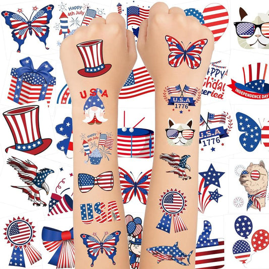 150PCS 4th of July Temporary Tattoos - Patriotic USA Flag Designs for Kids | Independence Day Party Favors & Decorations