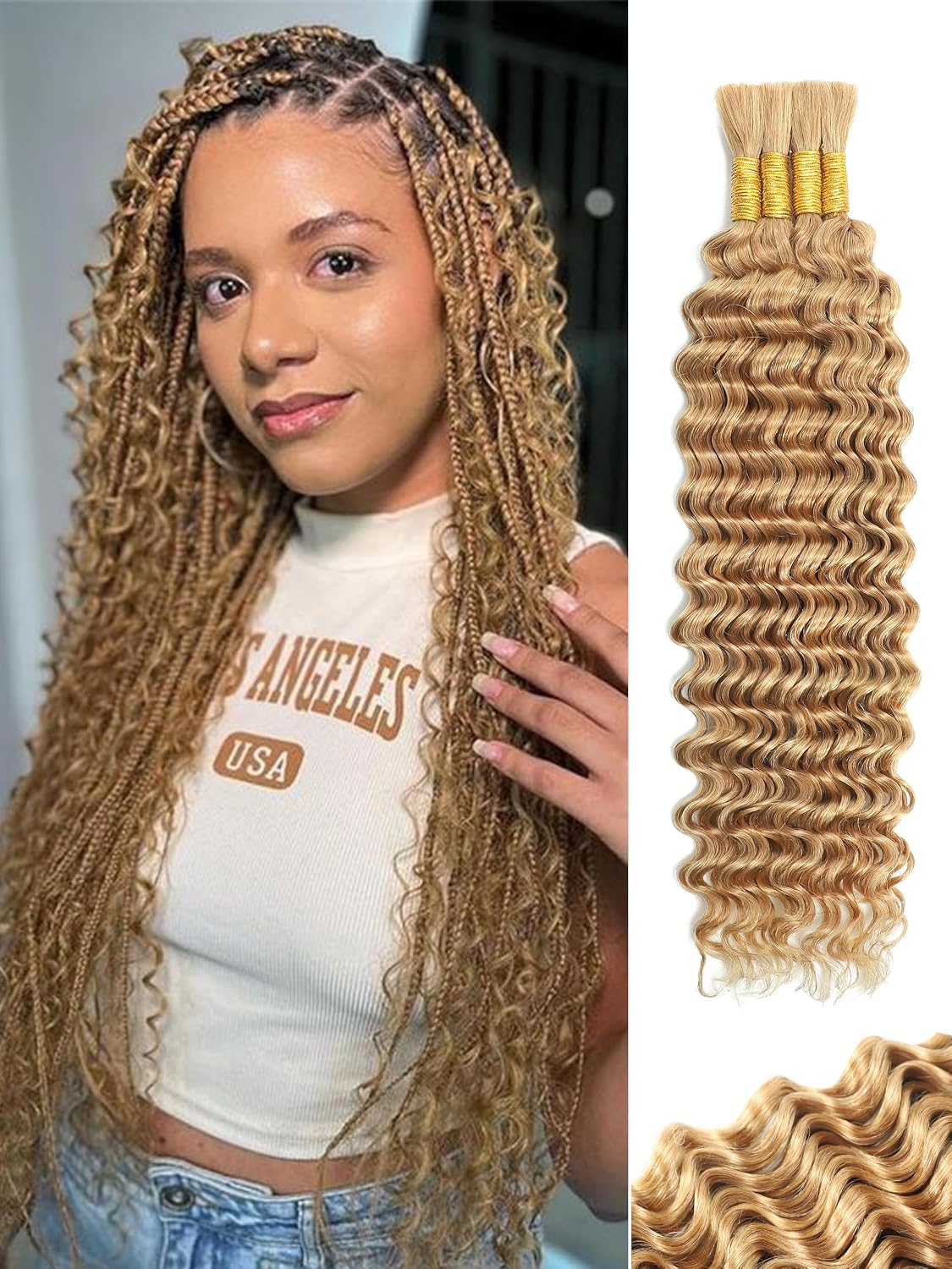 Human Braiding Hair - 18 Inch Deep Wave Bulk Extensions | 4 Bundles, No Weft, 10A Quality