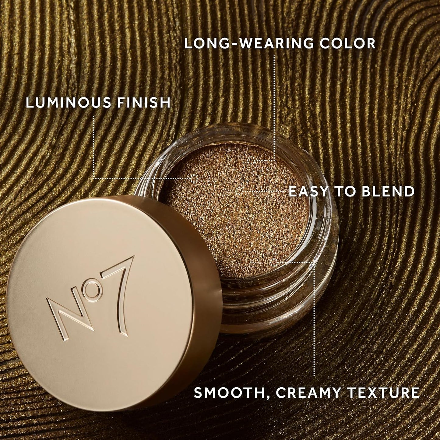 No7 Gilded Glimmer Cream Eyeshadow - Buildable Shimmer for Bold Color - Long-Lasting Silky Finish | Candlelight (3.4g)