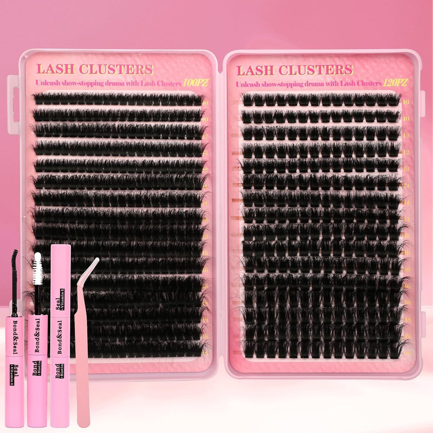 Lash Extension Kit - 640 Pcs Volume C Curl Eyelash Clusters | DIY Cluster Extensions with Bond & Tweezers