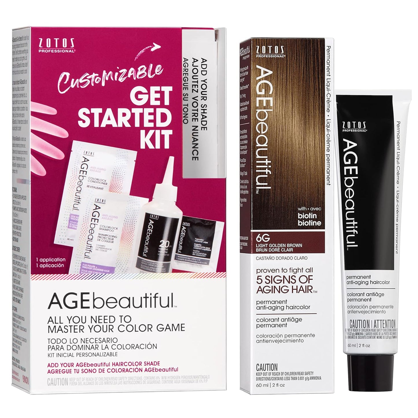 AGE Beautiful Permanent Hair Color Cream - 100% Gray Coverage Hair Dye with Biotin for Fuller, Thicker Hair | Professional Salon Quality