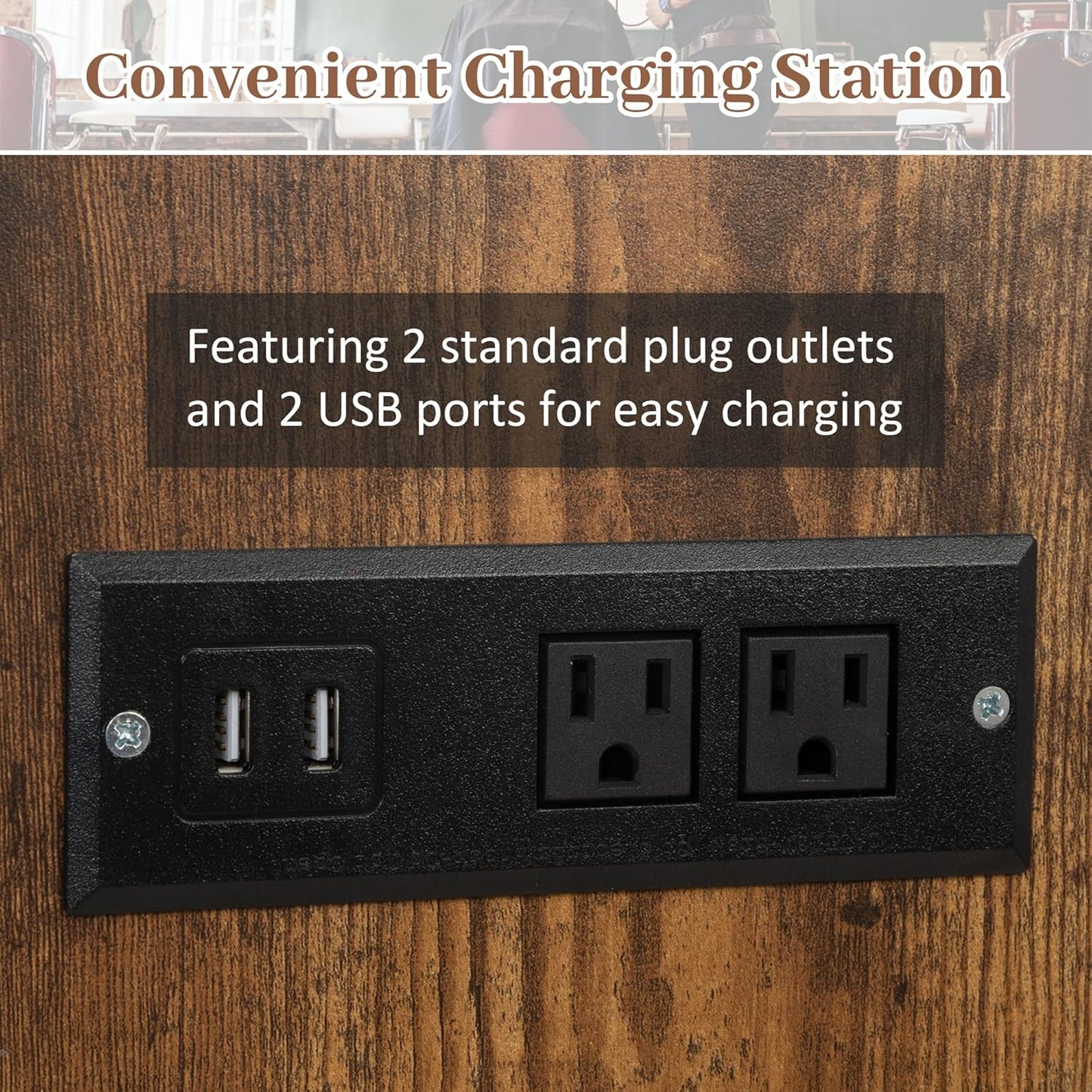 Salon Trolley Cart with Charging Station - Sturdy Rustic Brown | Hair Stylist Equipment
