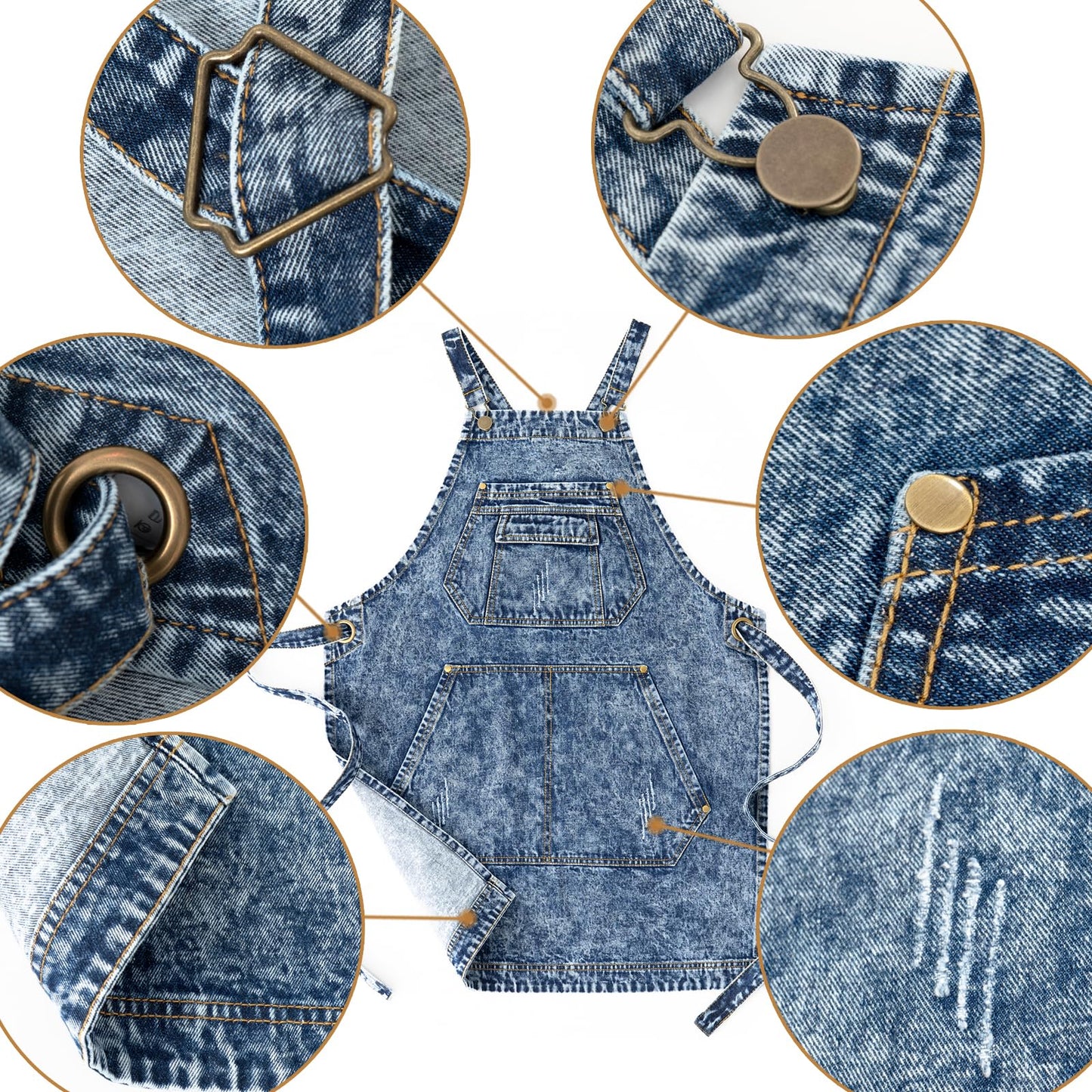 Jeanerlor - Cotton Tool Denim Work Apron with Convenient Pockets for Women Cross Straps & Adjustable(Denim Blue)