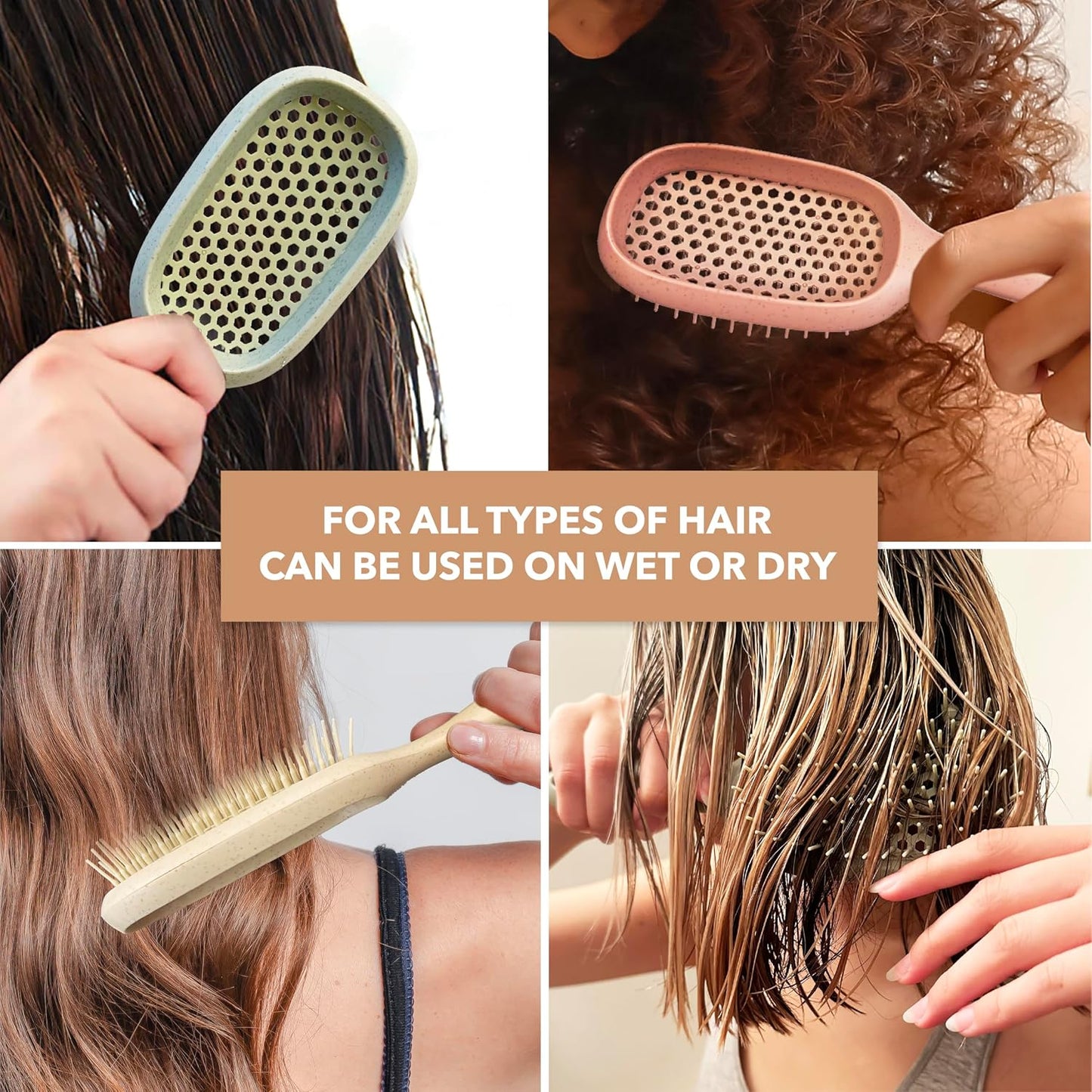 Natural Beauty Hair Brush Detangler - Ideal for Curly, Thick, and Wavy Hair | Quick Drying & Styling, 2-Pack (4 Colors)