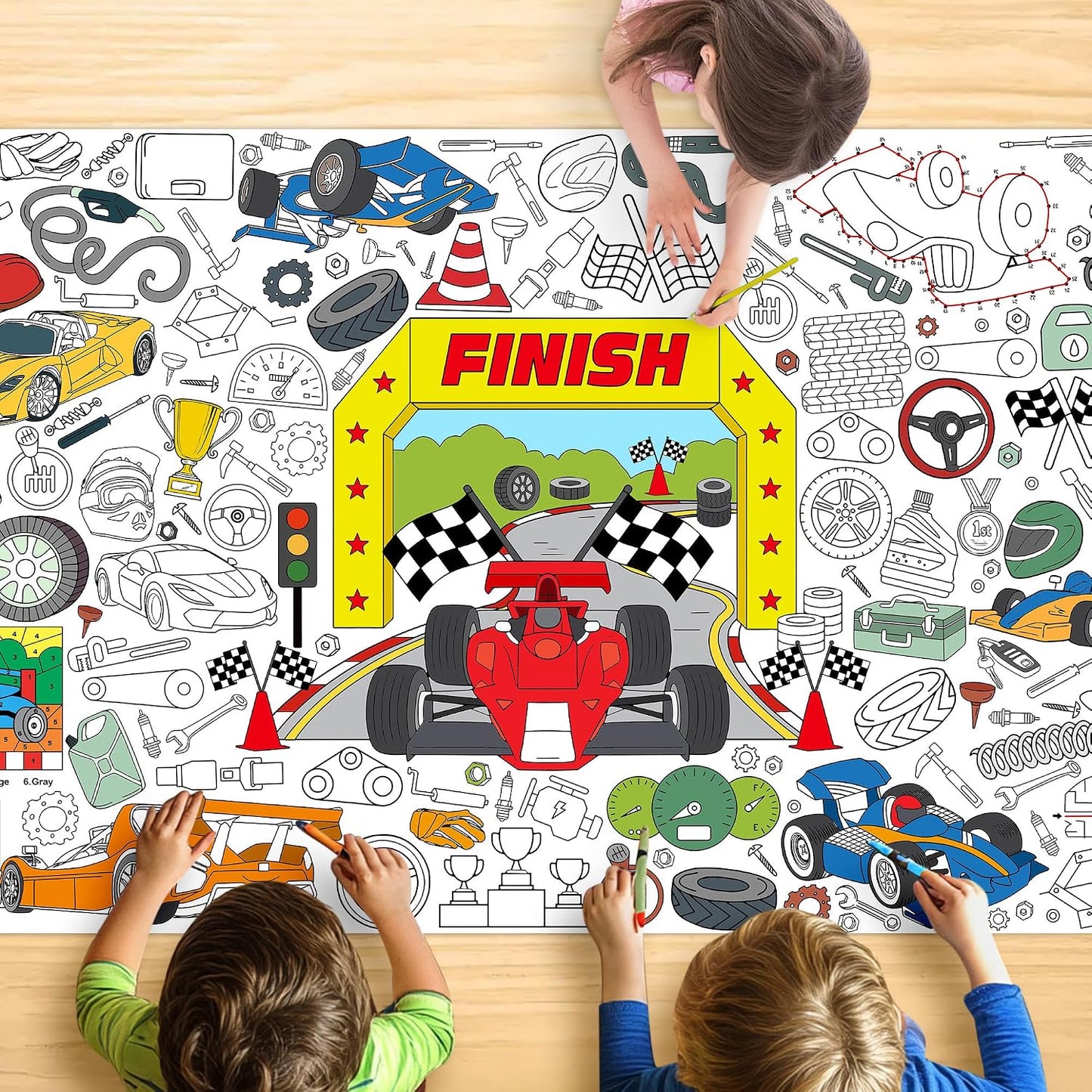 Monster Truck Coloring Tablecloth - Large 30x72 Inch for Kids | Perfect for Birthday Parties & Classroom Fun