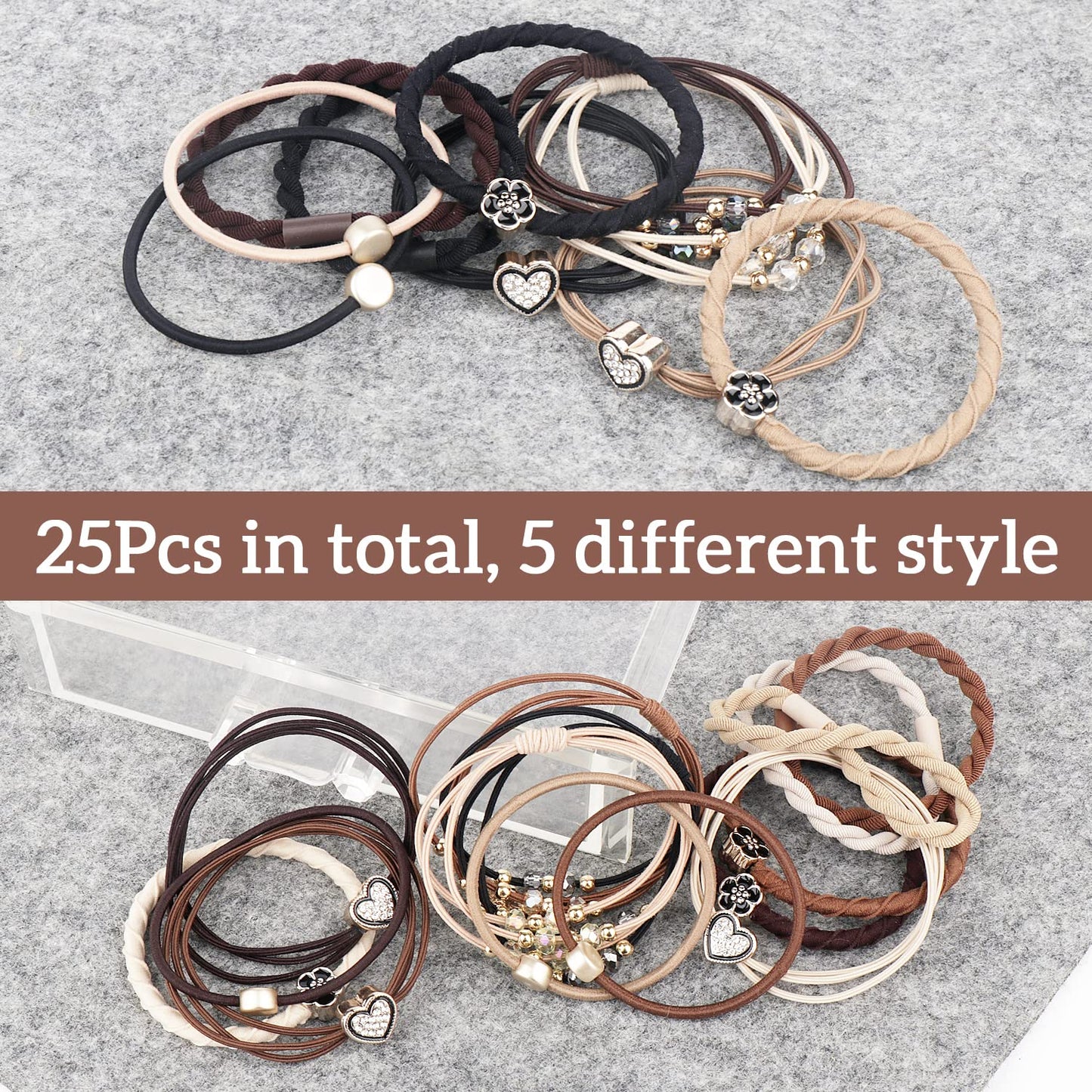 25 Pcs Hair Tie Bracelets for Women: 5 Stylish Boho Hair Ties for Girls—No Damage Ponytail Holders for Thin & Curly Hair (6 Trendy Colors)