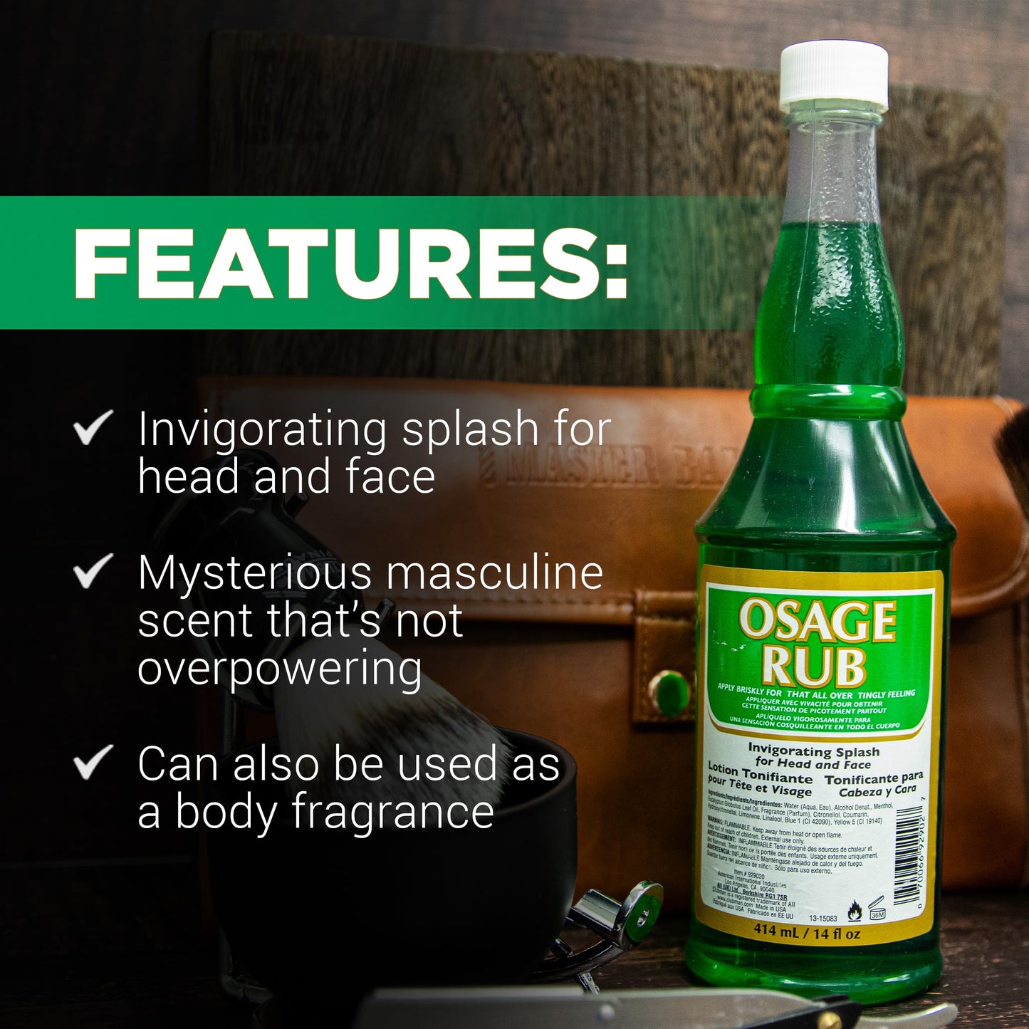 Clubman Jeris Osage Rub Professional Size - 14 fl oz Hair Tonic for Men, Refreshing and Invigorating Experience, Perfect for Men's Grooming Needs
