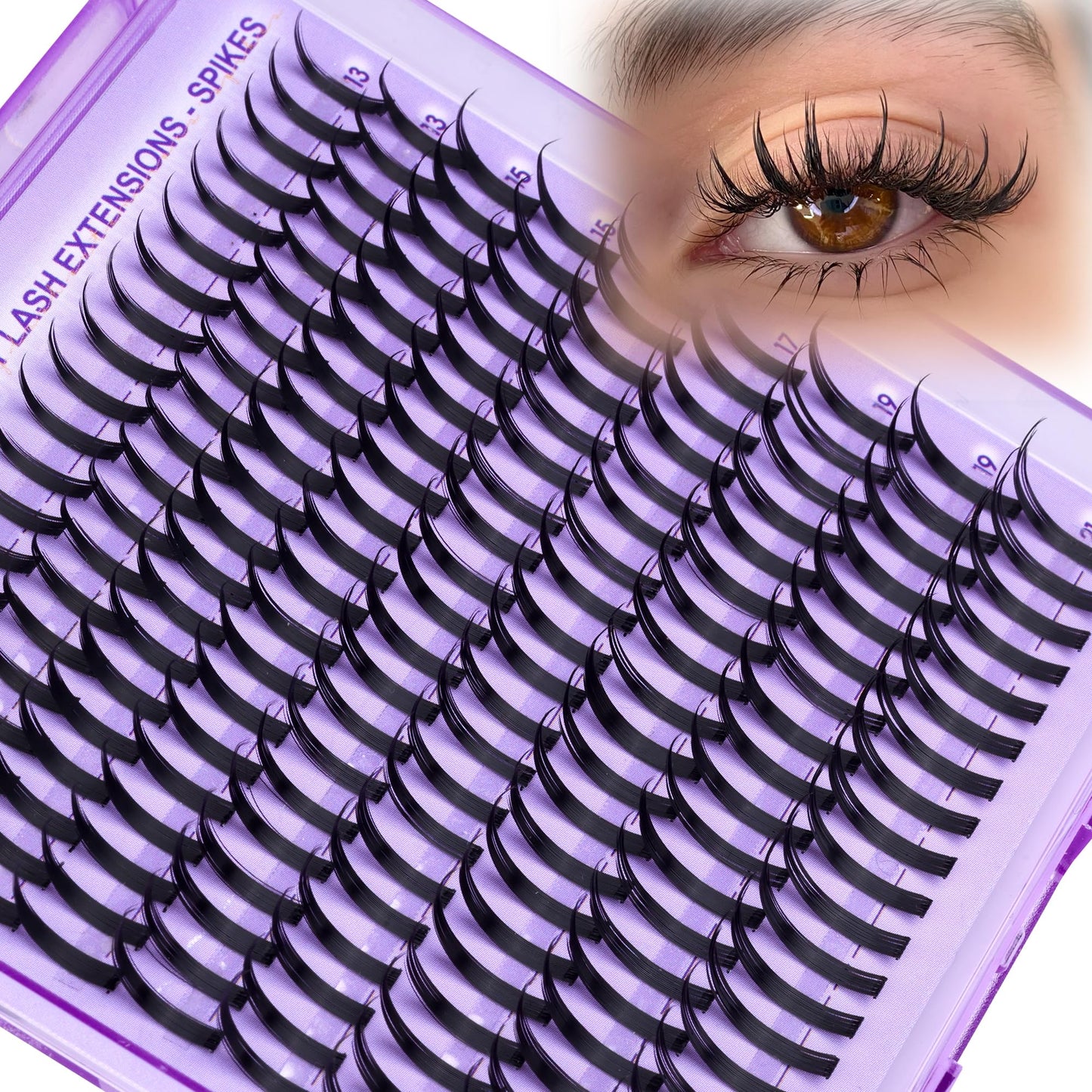 Mavphnee Lash Spikes Manga Lashes Extensions Anime Lash Clusters Spiky Eyelash Individuals 13-21MM Long Cluster Eyelash Extensions D-Curly Fairy Individual Cluster Lashes Pack 180Pcs