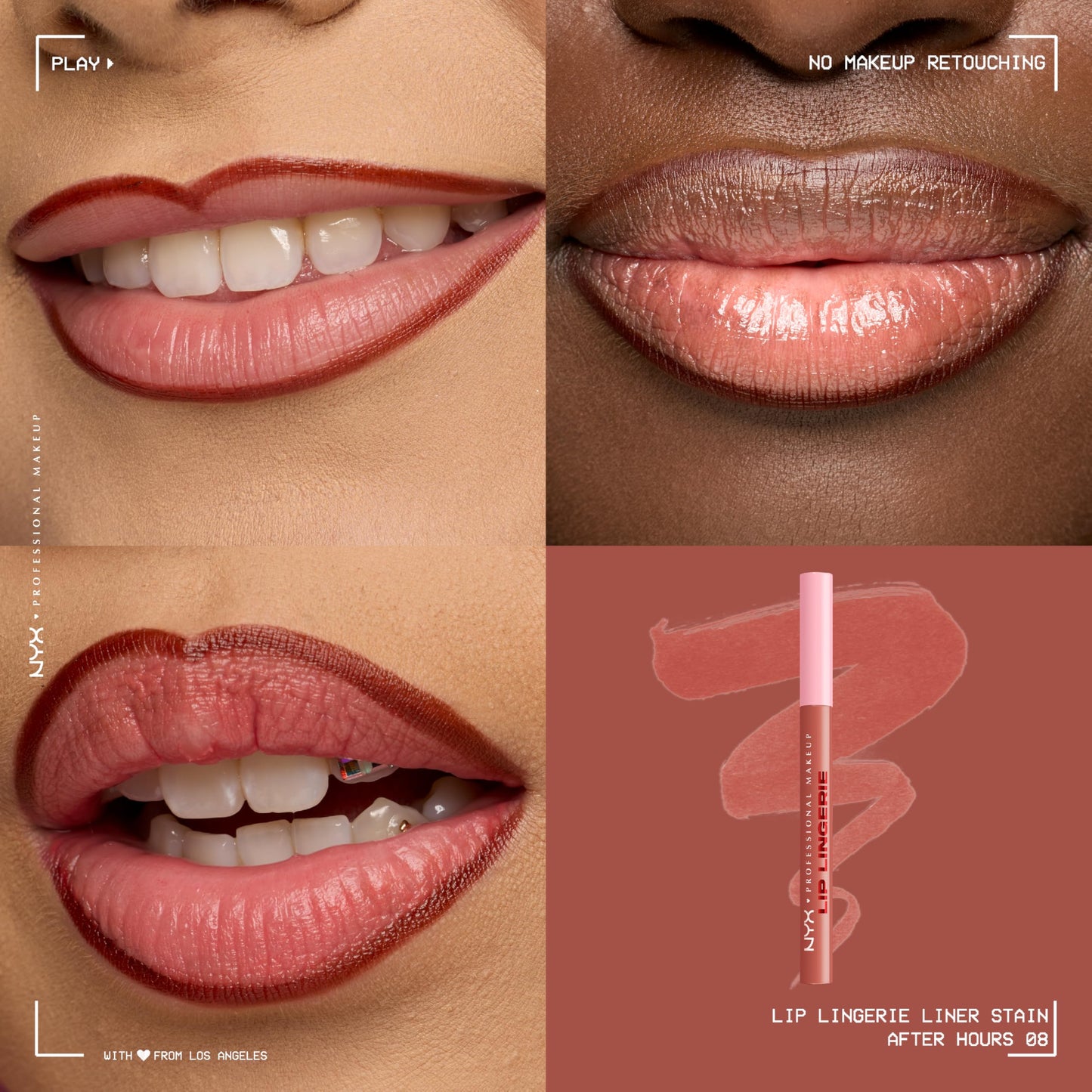 NYX PROFESSIONAL MAKEUP Lip Lingerie Liner Stain, Seamless Make Up with All-Day Stain, Waterproof Lip Stain Finish - After Hours (Warm Rose)