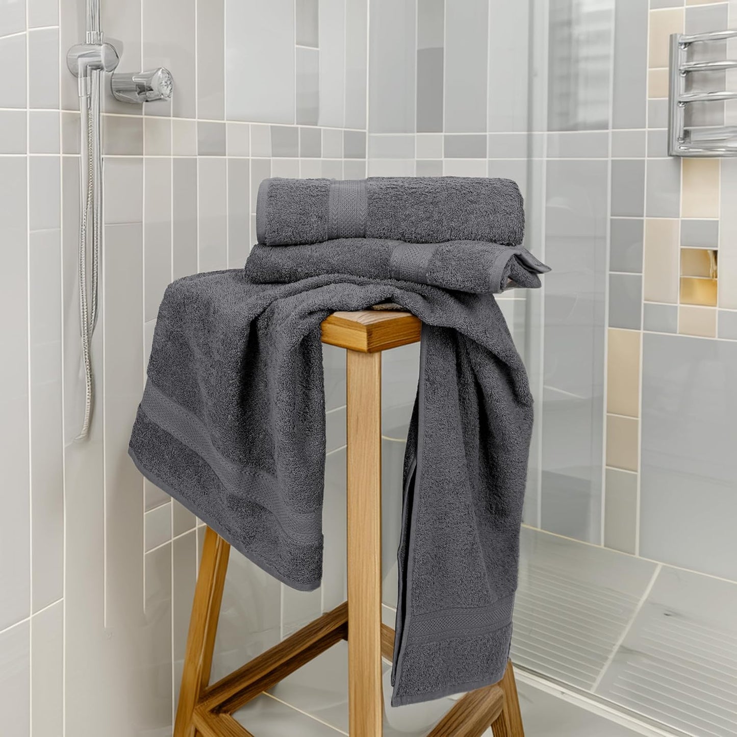 Large Bath Towels Set of 6 - 100% Cotton Terry, Quick Dry & Soft - 24" x 50", Grey for Bathroom, Gym & Spa