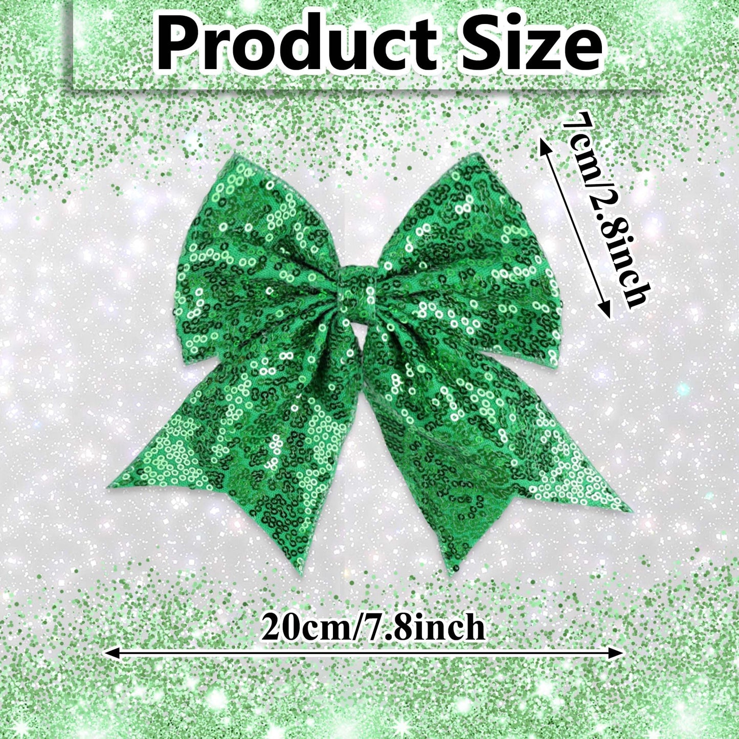 STGDAK Green Bow Clips 7 Inch Glitter Big Bows Sparkly Sequin Cheerleading Bow For Girls Bling St. Patrick's Day Hair Accessories For Women Softball Festivals St. Patrick's Day