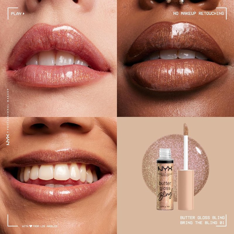 NYX Butter Gloss - Non-Sticky Vegan Lip Gloss for Shiny Finish | Bling Effect