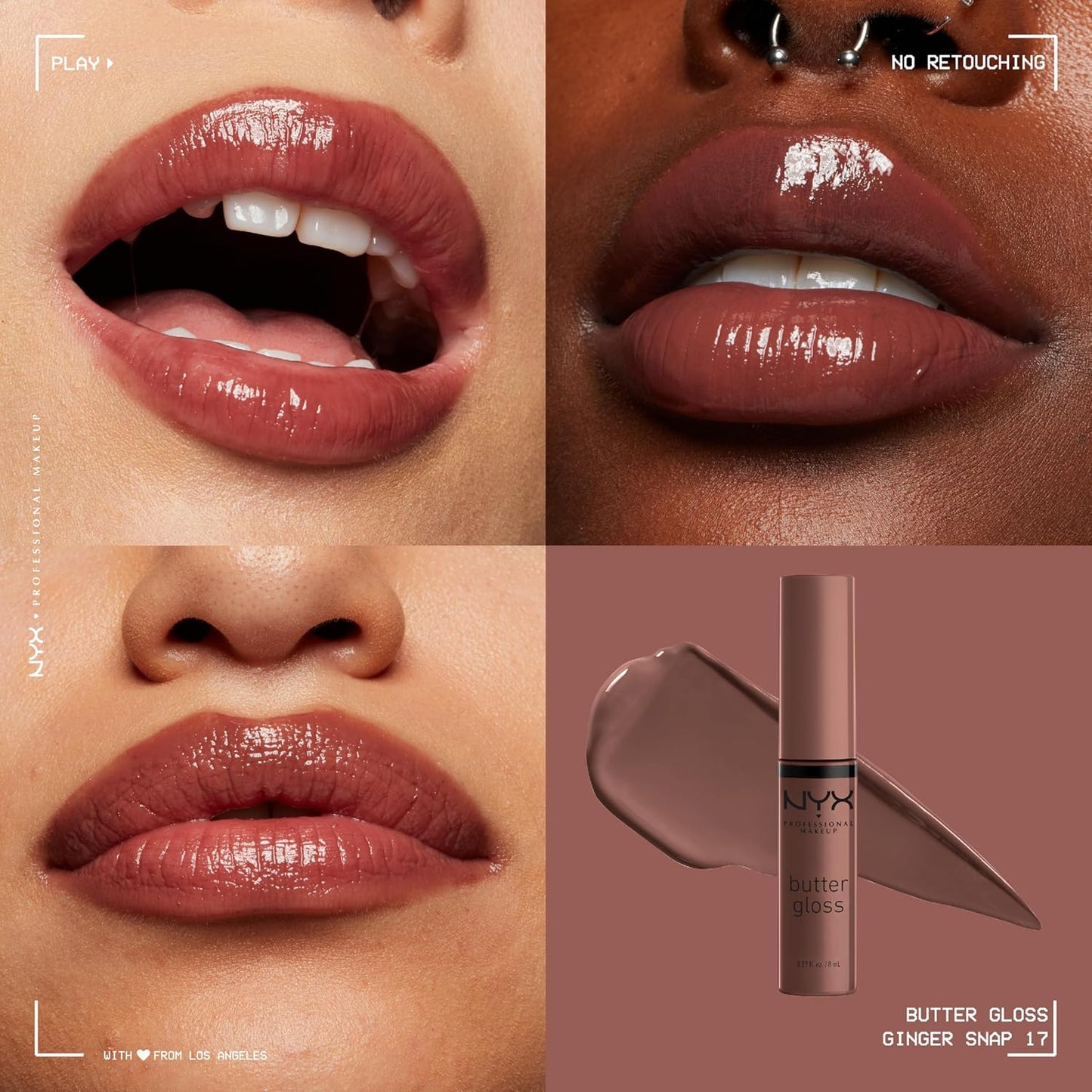 NYX Butter Gloss - Non-Sticky Lip Gloss in Ginger Snap | Rich Chocolate Brown Shade