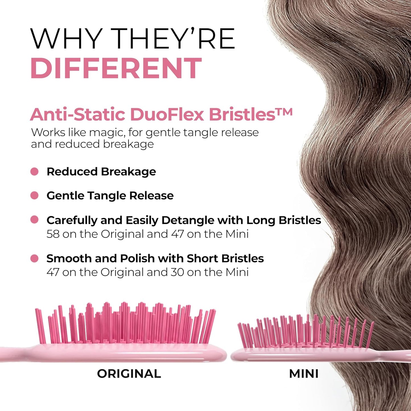 FHI Heat Detangling Brush Combo Pack - Original & Mini UNbrush for All Hair Types | DuoFlex Anti-Static Vented Brush