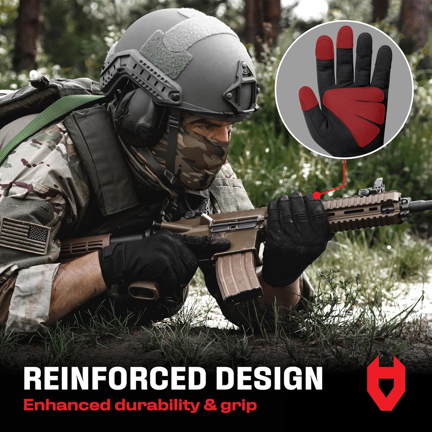 Tactical Shooting Gloves for Men - NoCry Water Resistant with Padded Knuckle Guards | Heavy Duty Black Airsoft Gloves