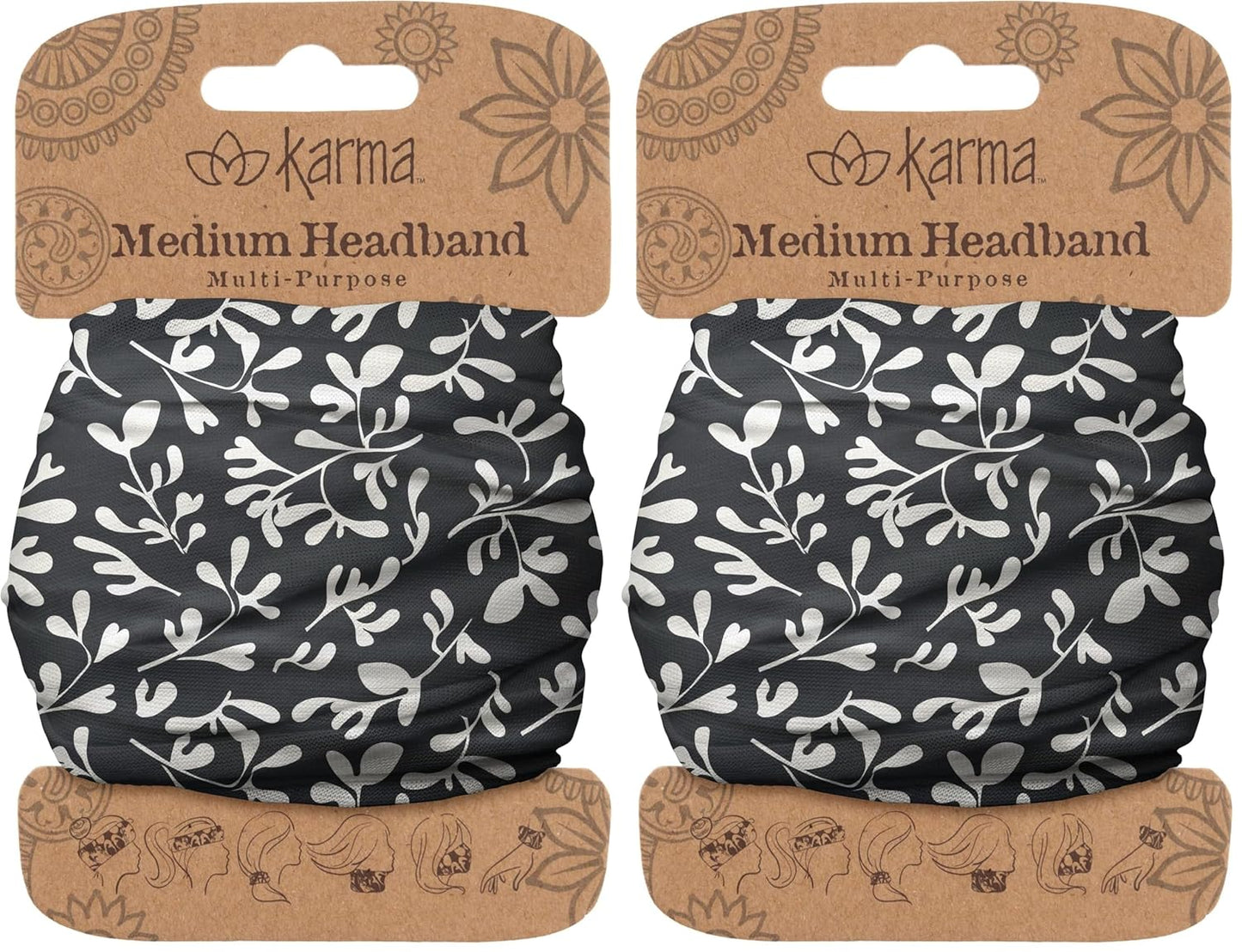 Floral Headband for Women | Stretchy Fabric Hair Scarf - Light Tan & Blue - Medium Size