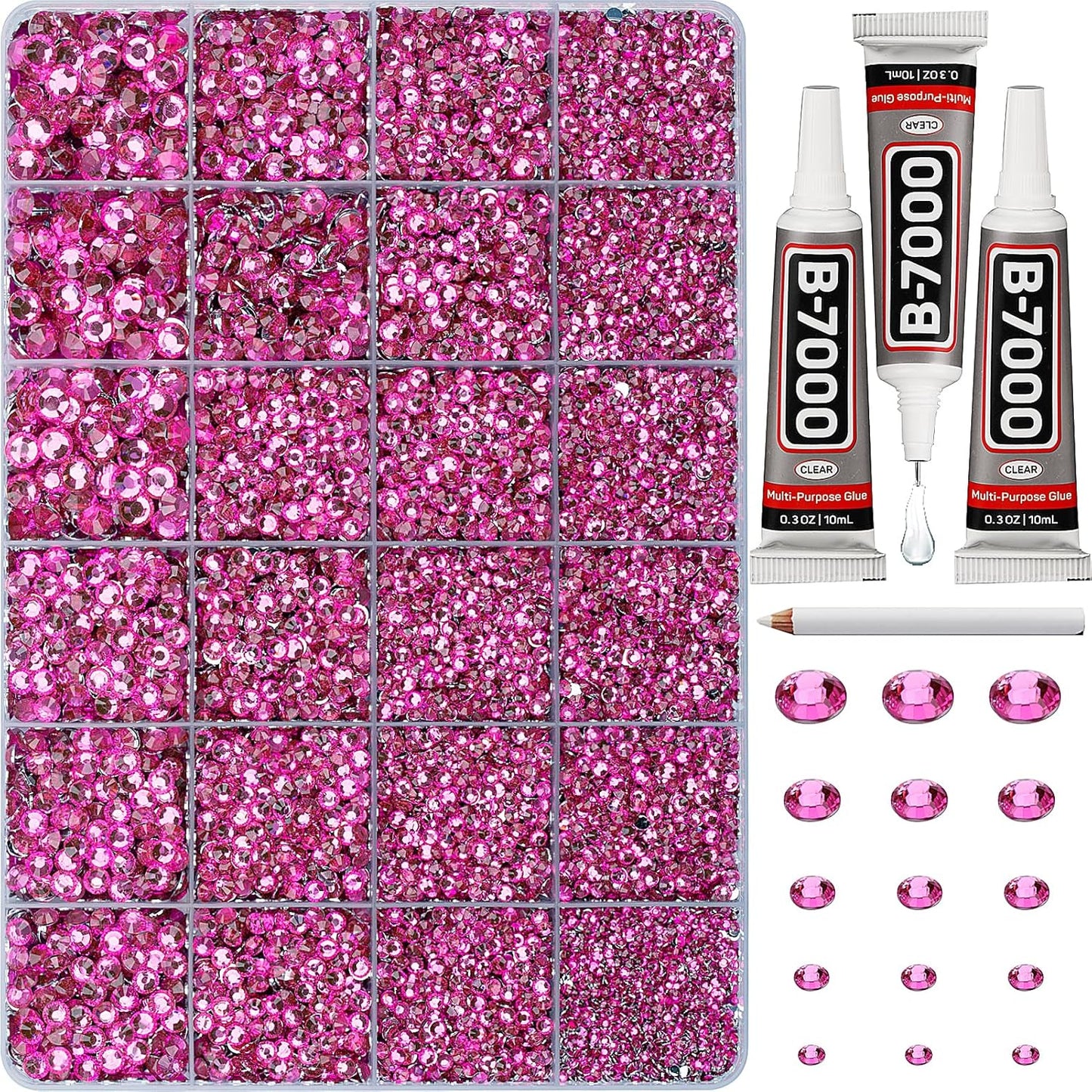 Red Rhinestones Bedazzler Kit - 6500 Pcs Flatback Crystals & B7000 Glue | 2-6mm Resin Gems for Crafts, Clothes, Shoes, Nails