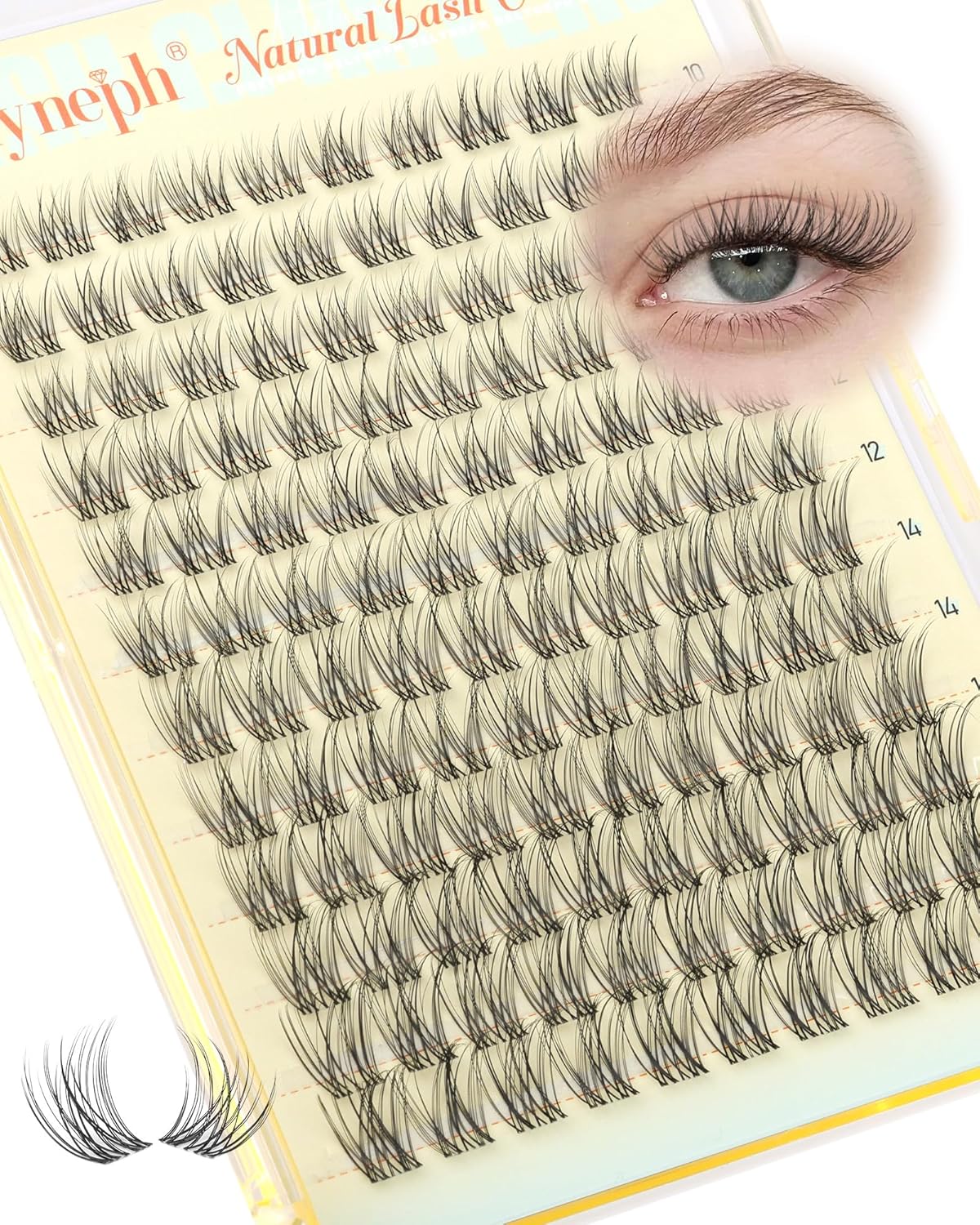 Natural Lash Clusters - Wispy Eyelash Extensions with Clear Band | C Curl, 10-16mm Individual Lashes