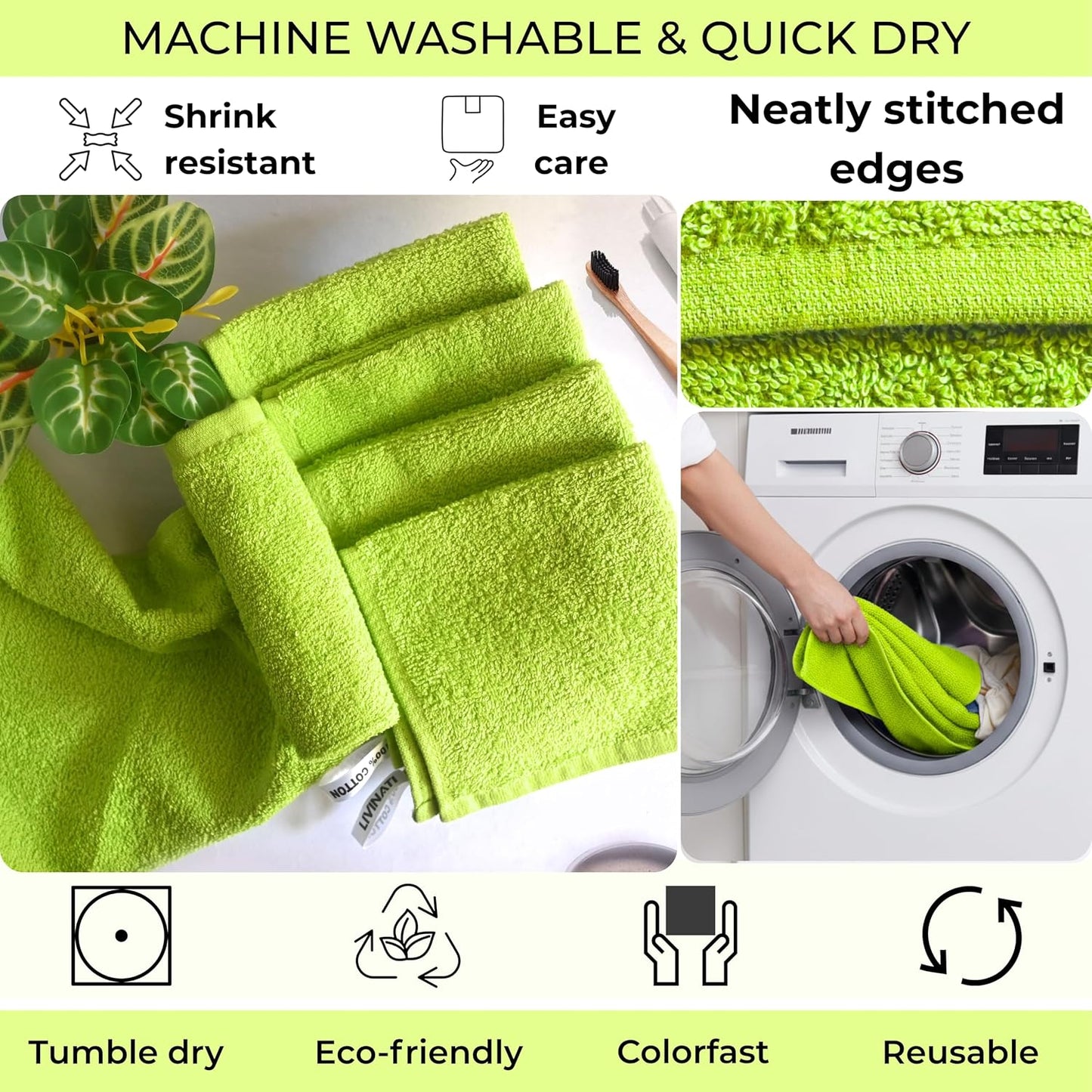 Lemon Lime 100% Cotton Wash Cloths - Soft Absorbent Terry Towels | 12"x12" | 6 Pack for Adults & Kids