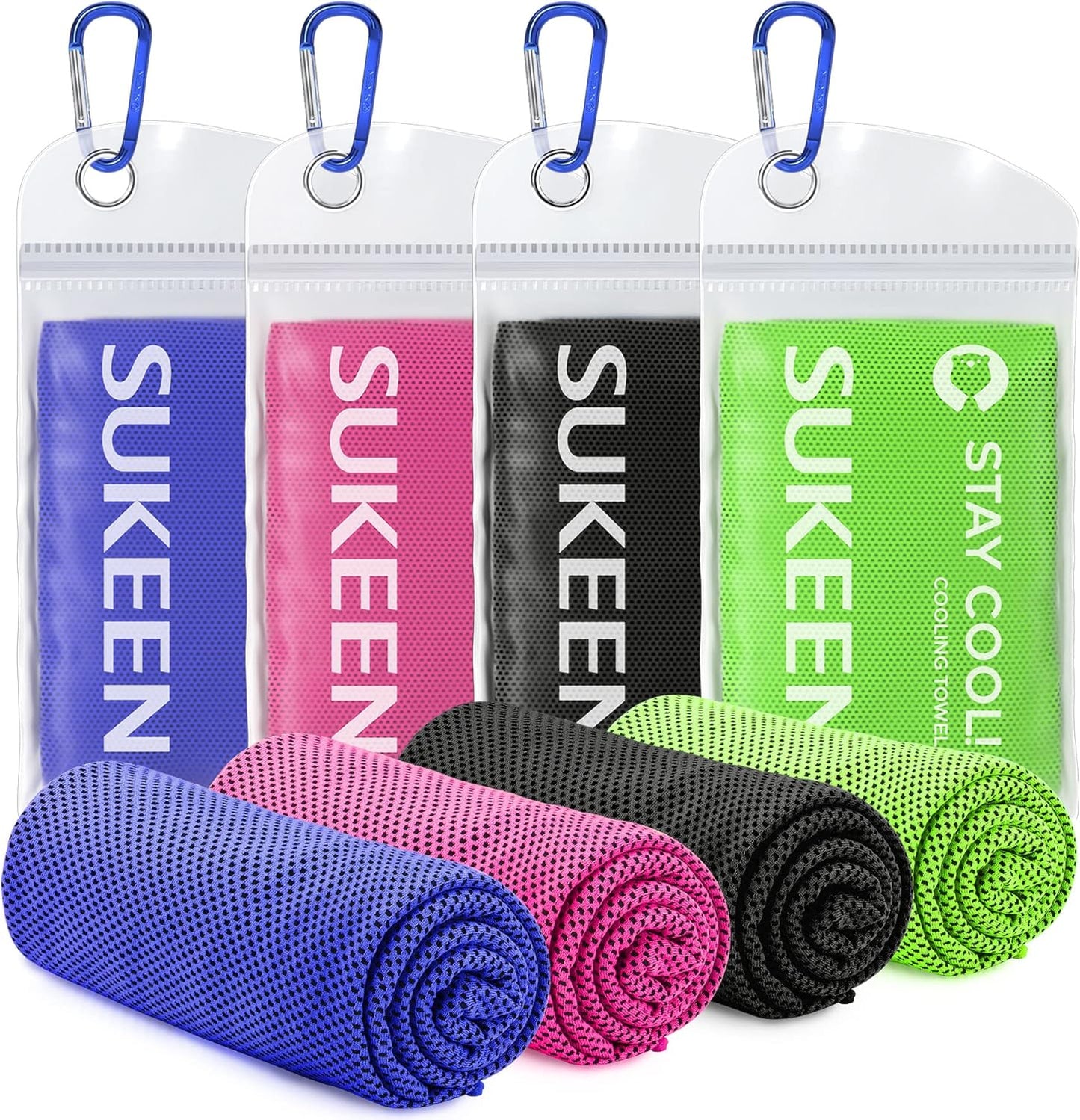 Sukeen Cooling Towels - 4 Pack Microfiber Ice Towels for Yoga, Sports, Gym | 40"x12" Soft & Breathable