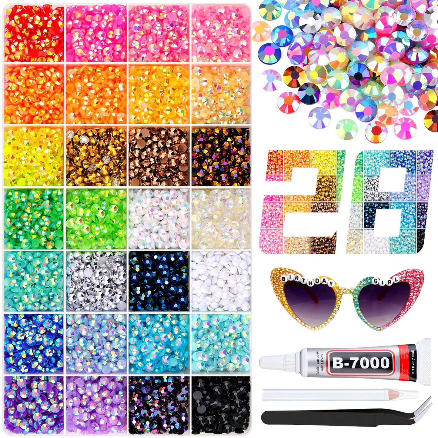 BELLEBOOST Jelly Rhinestones Bedazzling Kit - 45000 Pcs, 40 Colors, 3mm Flatback Gems for Crafting | Includes 3 Pcs B7000 Glue