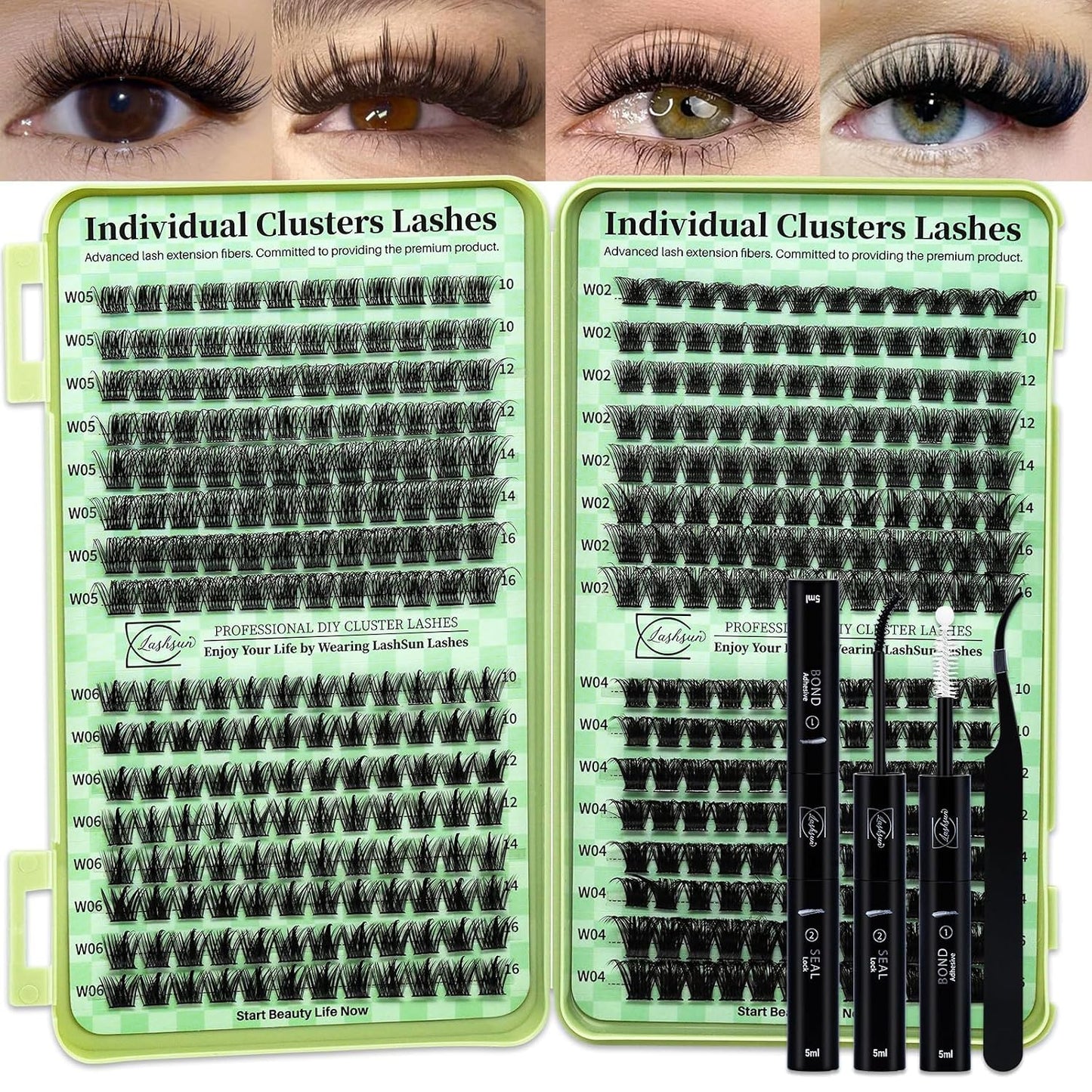 Lash Clusters Kit - Wispy DIY Eyelash Extensions with Bond & Seal | 10-16mm Sizes for Travel or Home Use