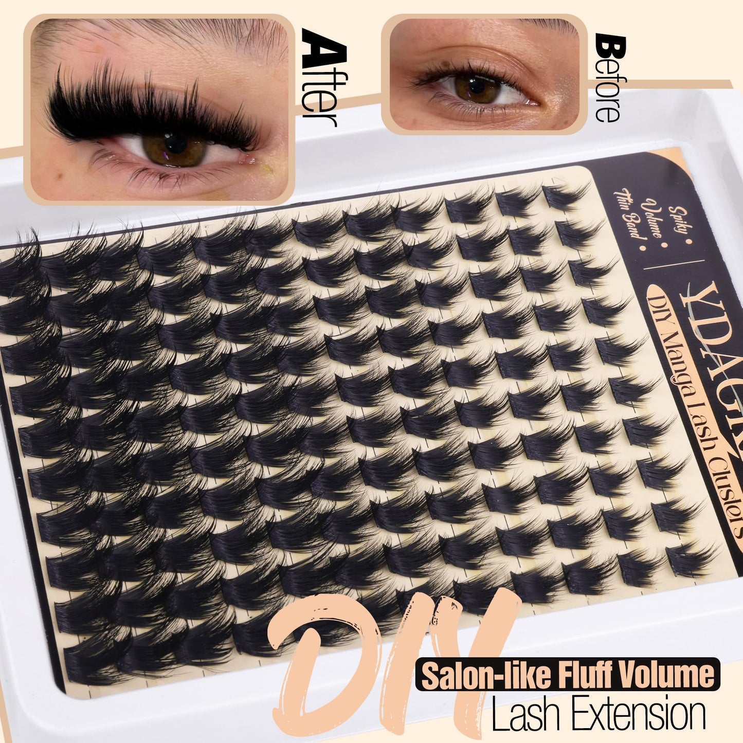 Manga Lash Clusters with Spikes Thick Volume Eyelash Clusters Wispy Spiky Lash Extension Fluff 10-18mm Anime Cluster Eyelash Extensions DIY Mega Eyelash Extension 120Pcs by YDAGKH
