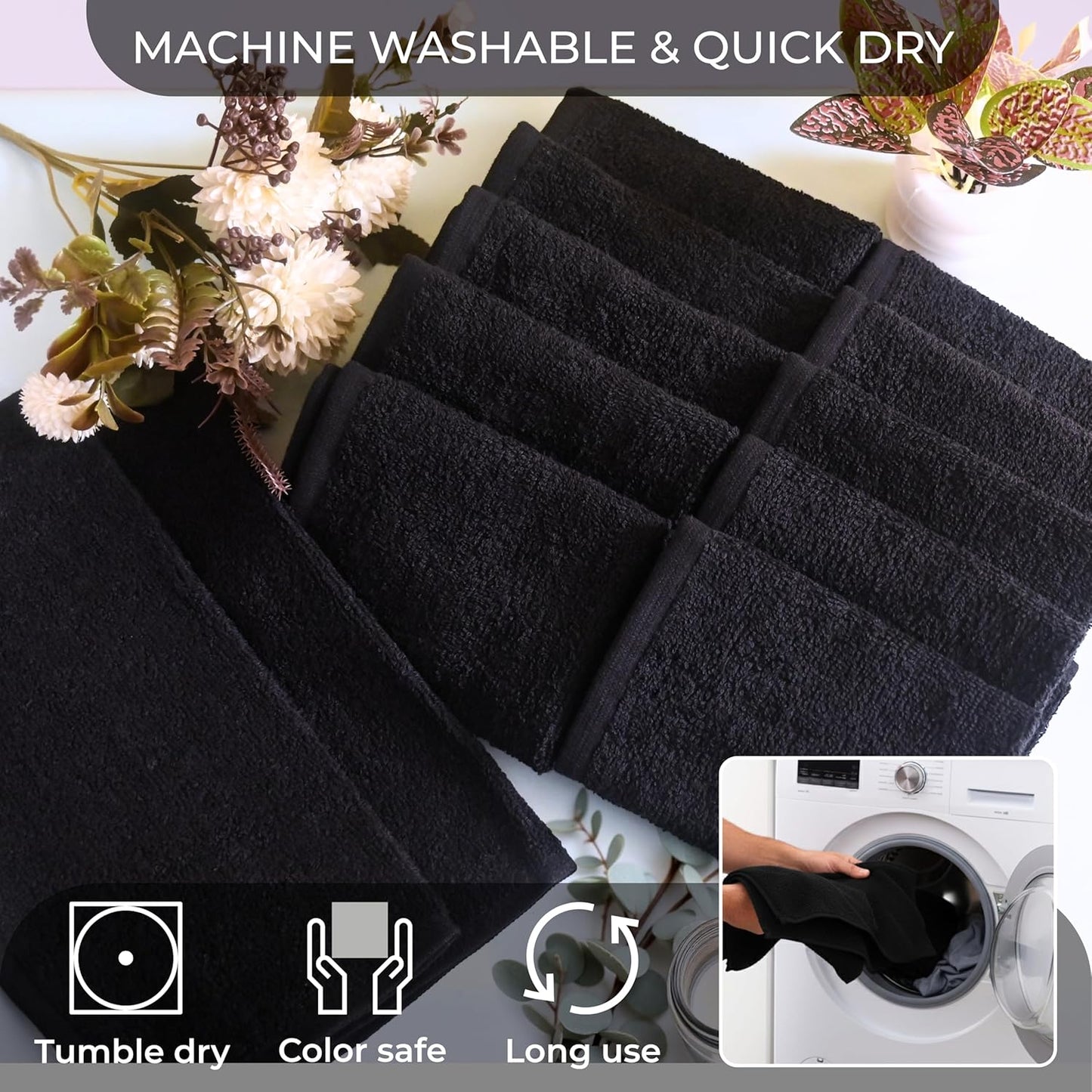 100% Cotton Wash Cloths - Soft Absorbent Shower and Face Towels | 12 Pack, 12" x 12" for Adults & Kids