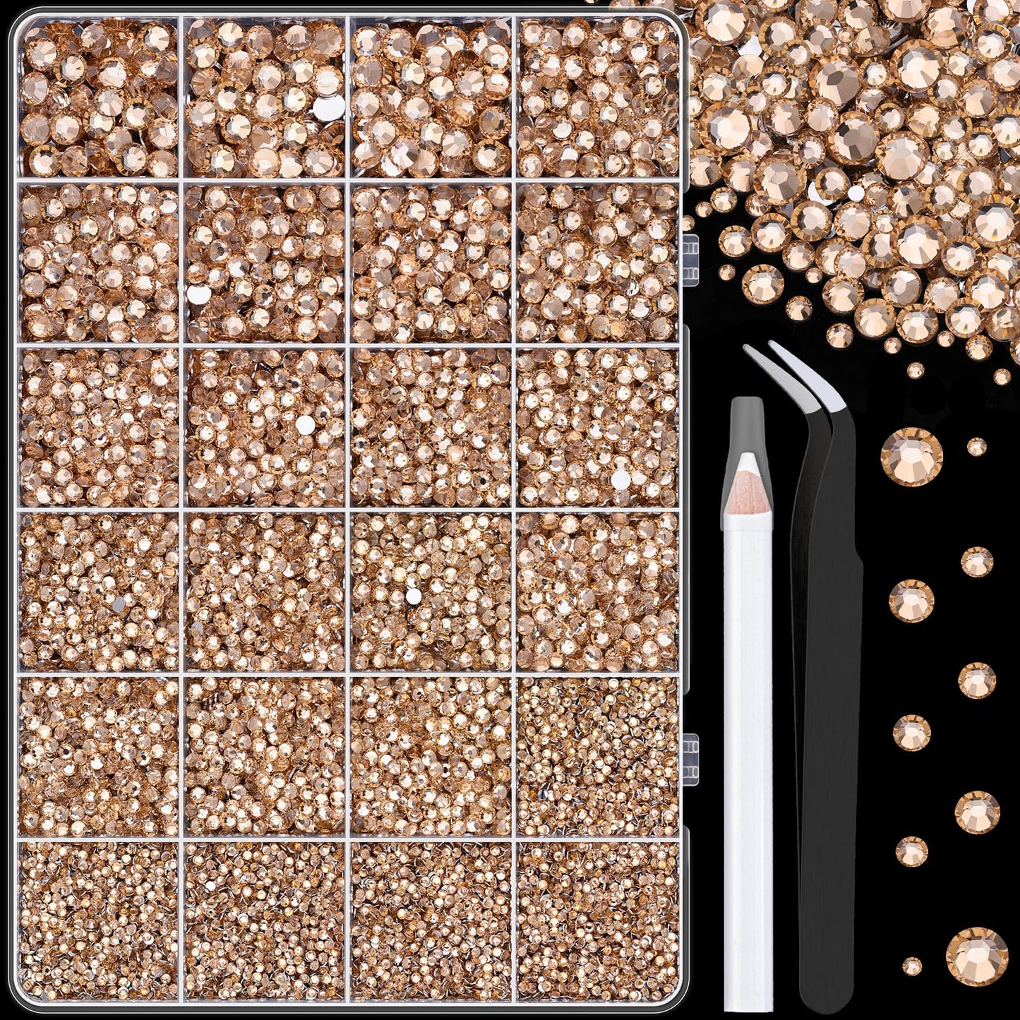 32000 Pcs Black Rhinestones - Flatback Resin Gems for Bedazzling | Jewelry Glue & Tweezers Included