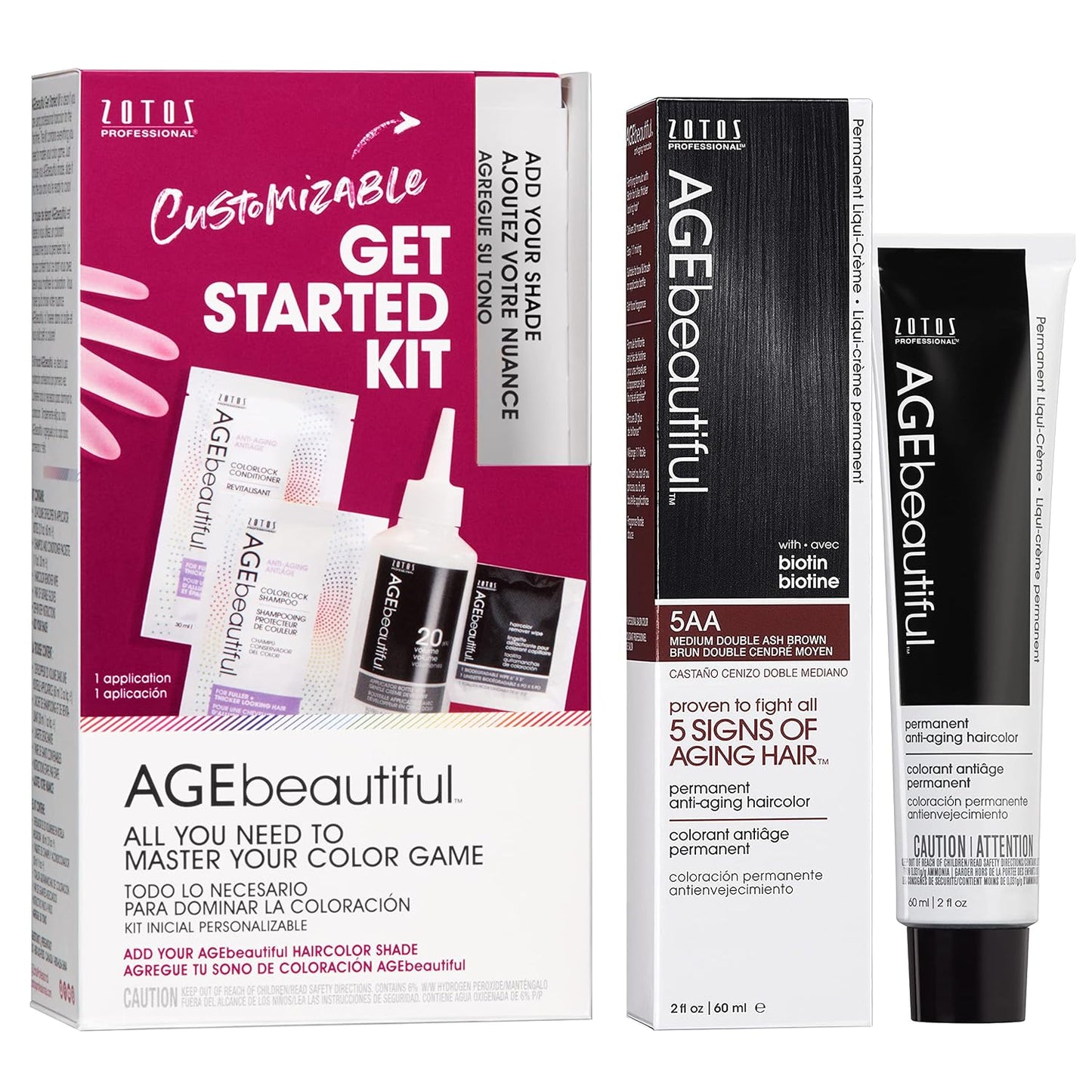 AGE Beautiful Permanent Hair Color Cream - 100% Gray Coverage Hair Dye with Biotin for Fuller, Thicker Hair | Professional Salon Quality