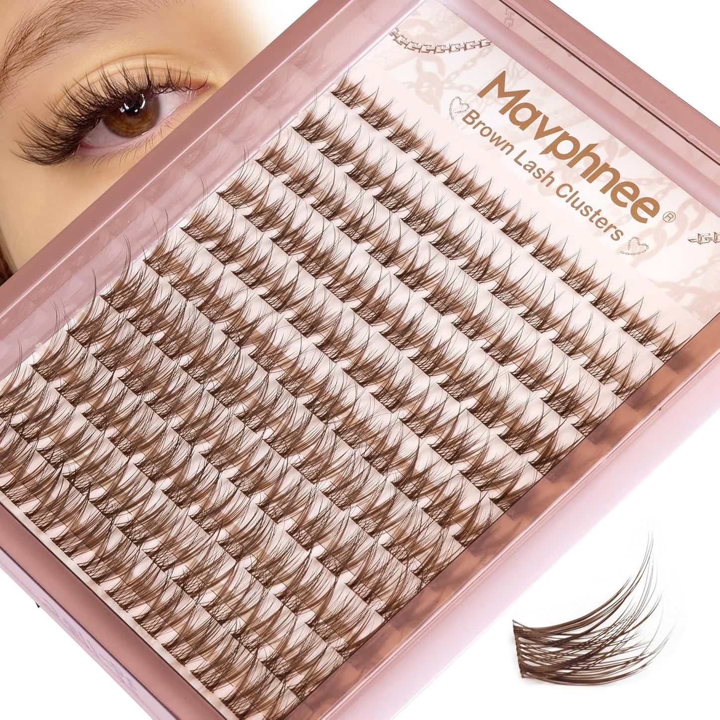 Anime Cluster Lashes - Brown Wispy Eyelash Extensions | C-Curly Spiky Manga DIY Pack (108 Pcs, 10-16MM)