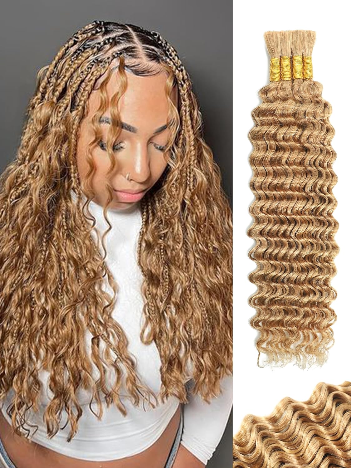 Human Braiding Hair - 18 Inch Deep Wave Bulk Extensions | 4 Bundles, No Weft, 10A Quality
