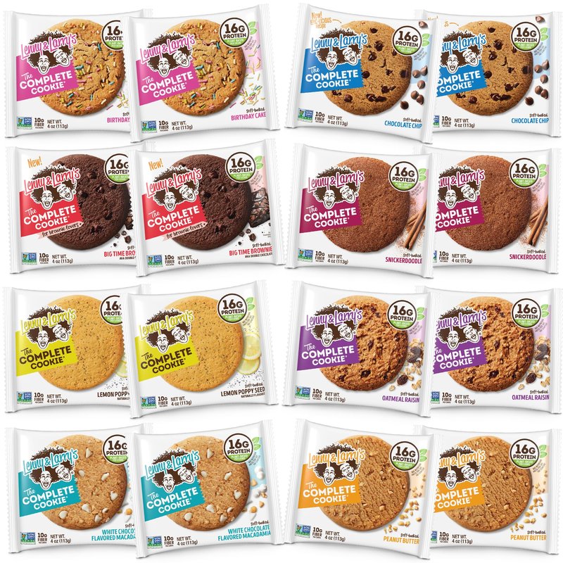Lenny & Larry's Complete Protein Cookie, [8 Flavor Variety], Chewy Soft Baked, 16g Plant Protein, Vegan, Non-GMO, High Fiber, 4 Ounce Cookie (Pack of 16)