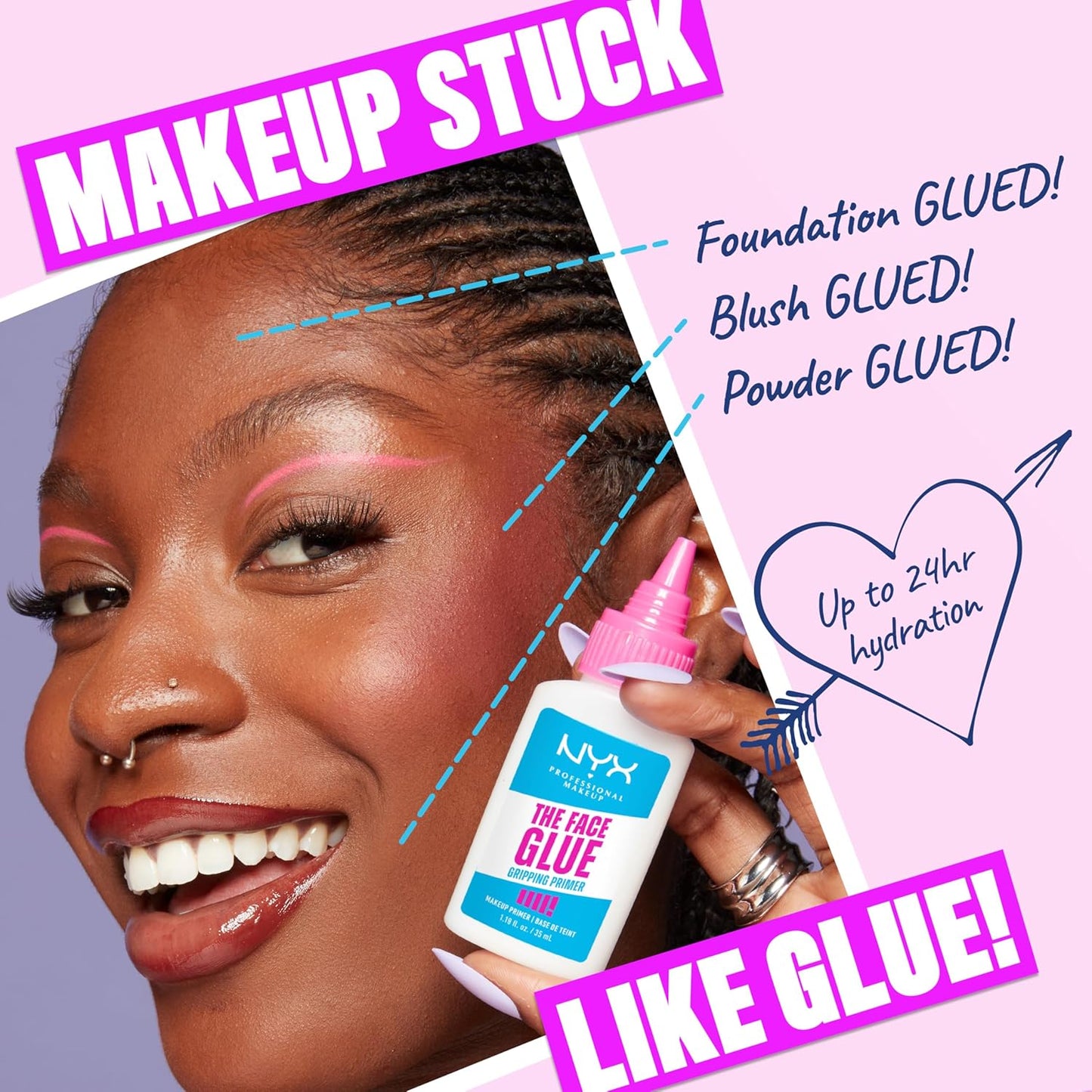 NYX Professional Makeup Face Glue Gripping Primer - Hydrating, Long-Lasting Formula for 24HR Wear | Vegan & Cruelty-Free