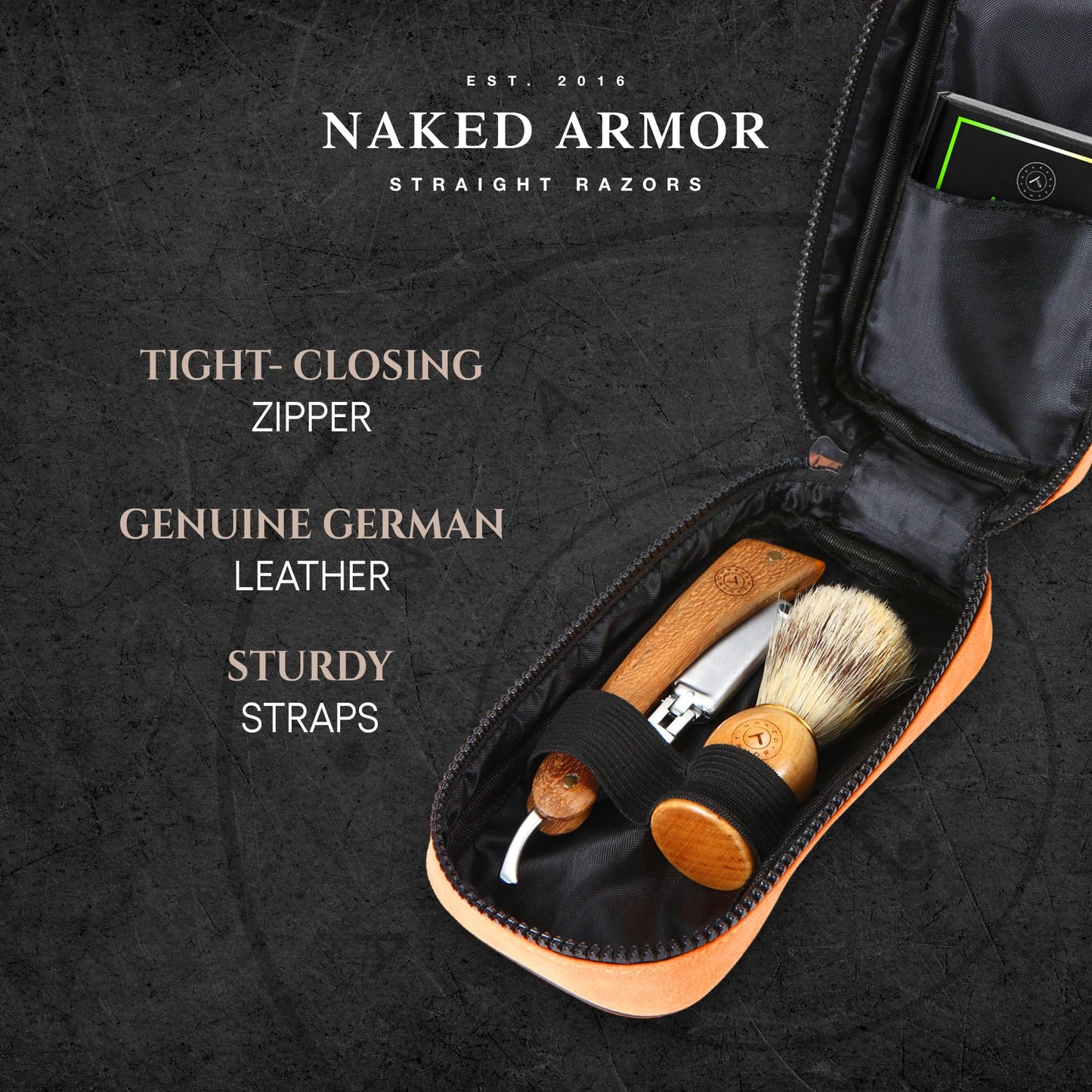 Leather Razor Travel Case - Safety Razor Case, Straight Razor Case, Disposable Razor Case, Elegant Travel Razor Case For Your Razor + Brush + Soap Puck, Keeps Razor & Brush Clean, Travel In Style