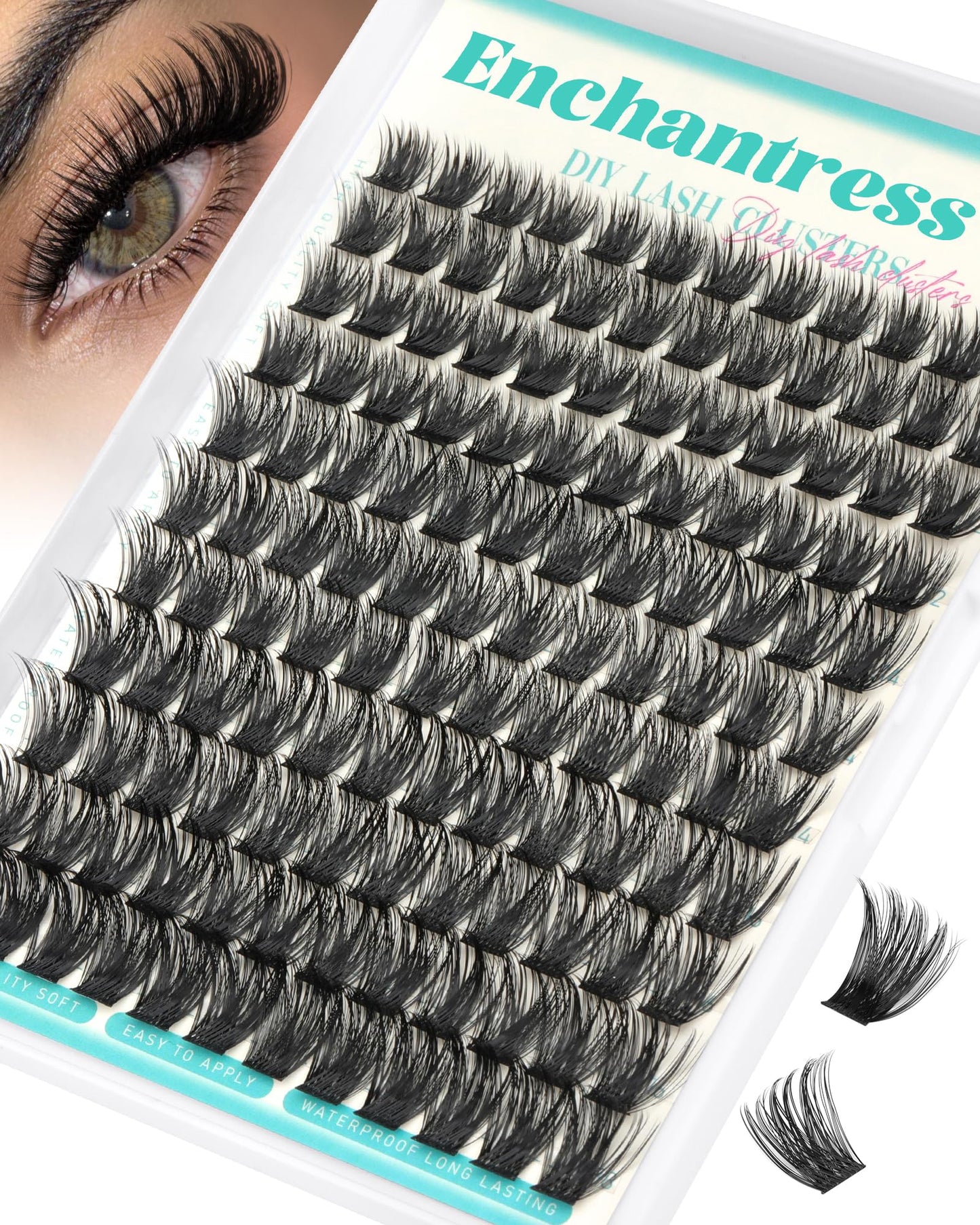 Enchantress Lash Clusters Volume Cluster Eyelash Extensions Wispy Eyelash Clusters 10-18mm Fluffy Individual Lashes Clusters D-Curly Eyelash Extension Soft Band Cluster Lashes DIY with Ease