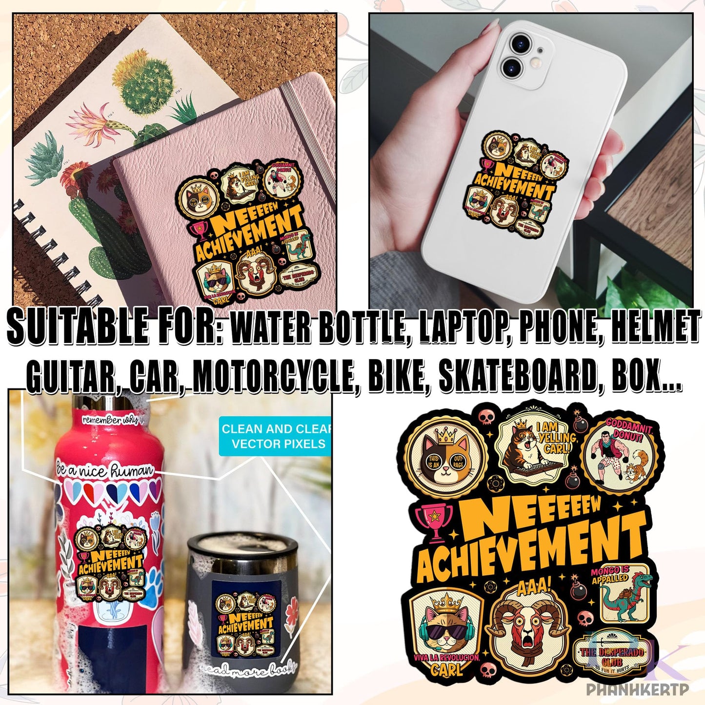 3 Pack New Achievement Sticker Dungeon Crawler Carl Gamer Trophy Princess Donut Bookish Fantasy Reader Decal Waterproof Vinyl Decal for Water Bottle, Laptop, Phone, Car Gift 2 Inch