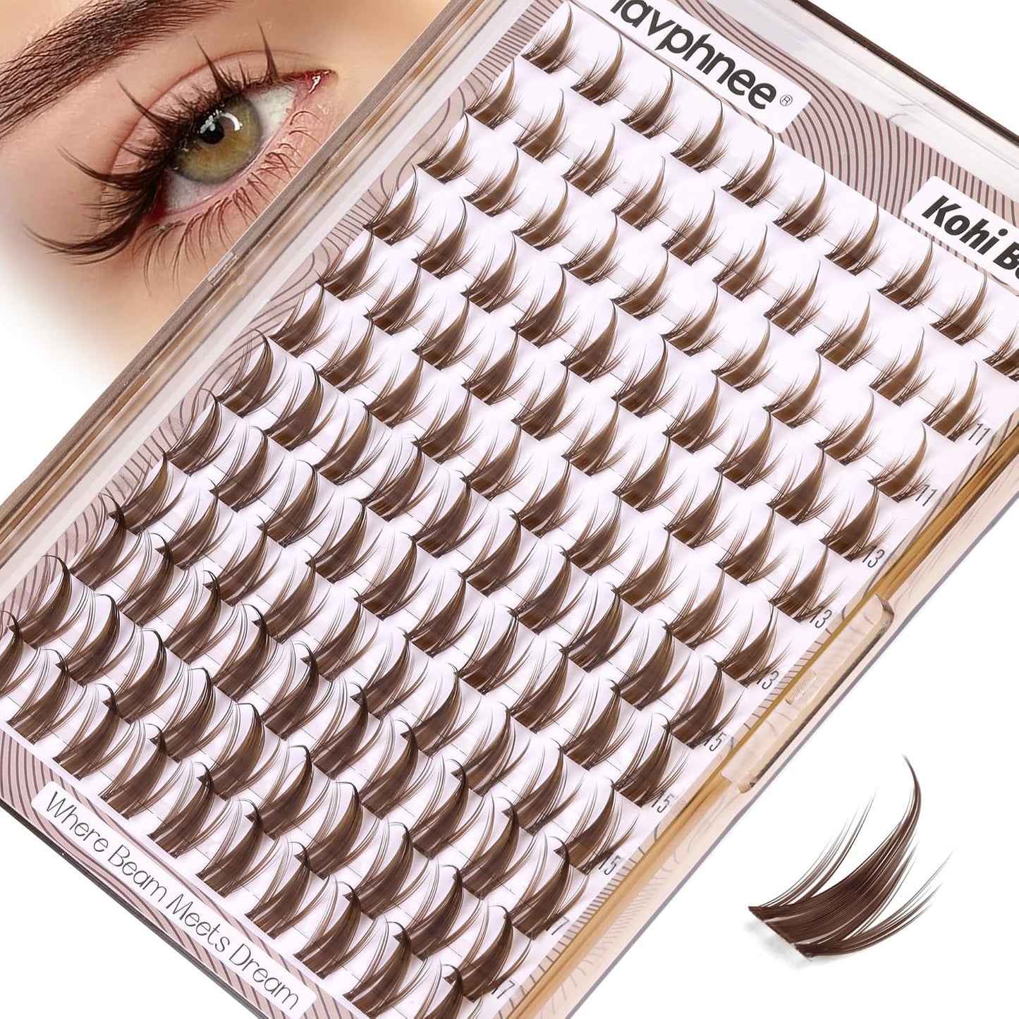 Anime Cluster Lashes - Brown Wispy Eyelash Extensions | C-Curly Spiky Manga DIY Pack (108 Pcs, 10-16MM)