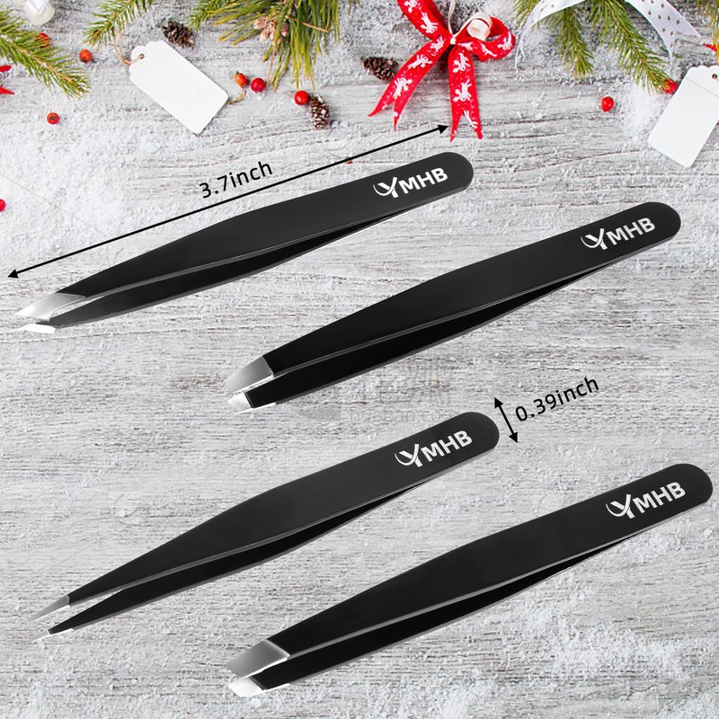 Tweezers Set - 4Pcs Stainless Steel Eyebrow Tweezers, Great Precision for Facial Hair, Splinter and Ingrown Hair Removal Gifts for Women, Christmas Stocking Stuffers Gifts for Adults Men Women