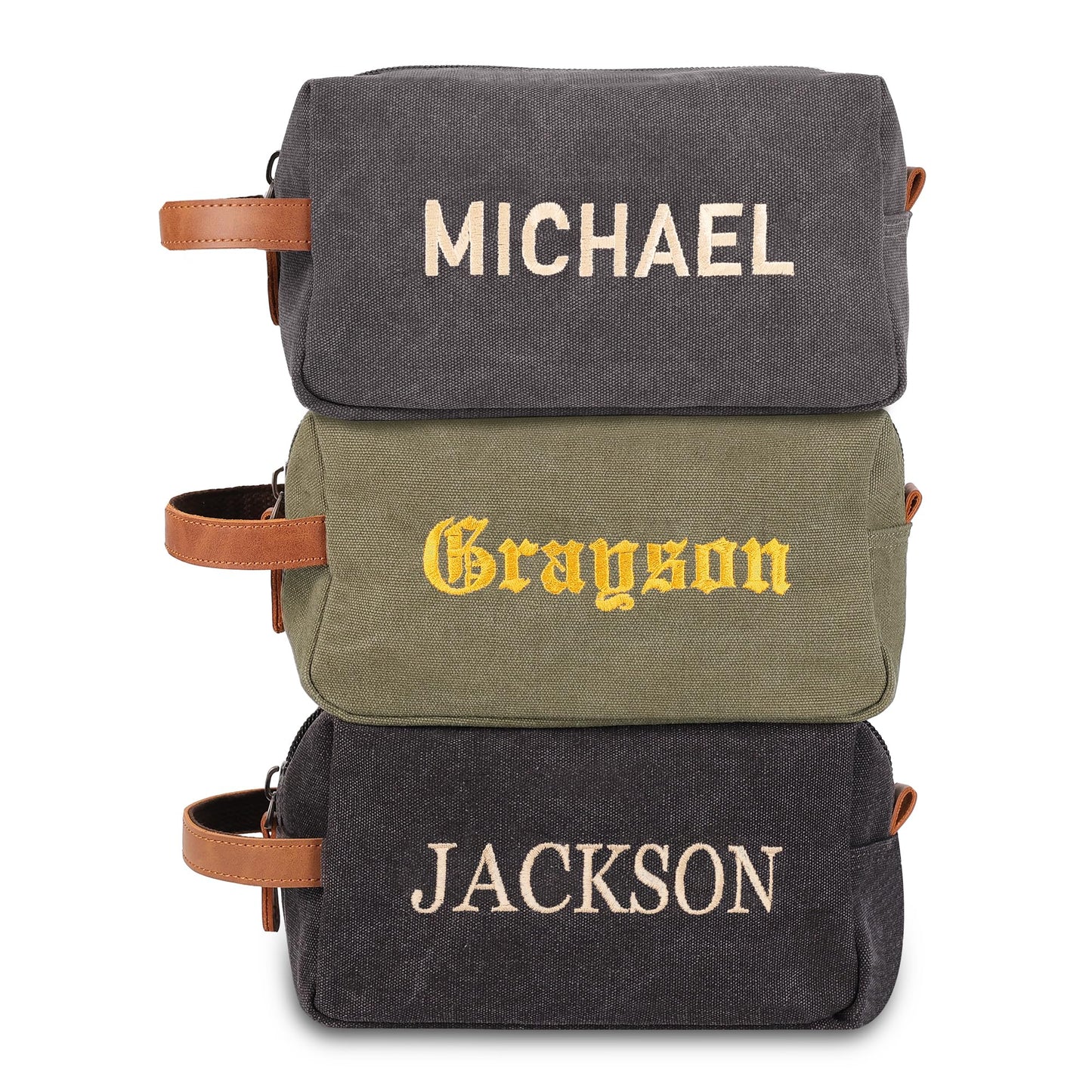 Fincekoom Personalized Embroidered Travel Toiletry Bag for Men, Custom Canvas Shaving Dopp Kit with Name, Customized Fathers Day Toiletry Bags Gifts for Husband Dad Grandpa Boyfriend