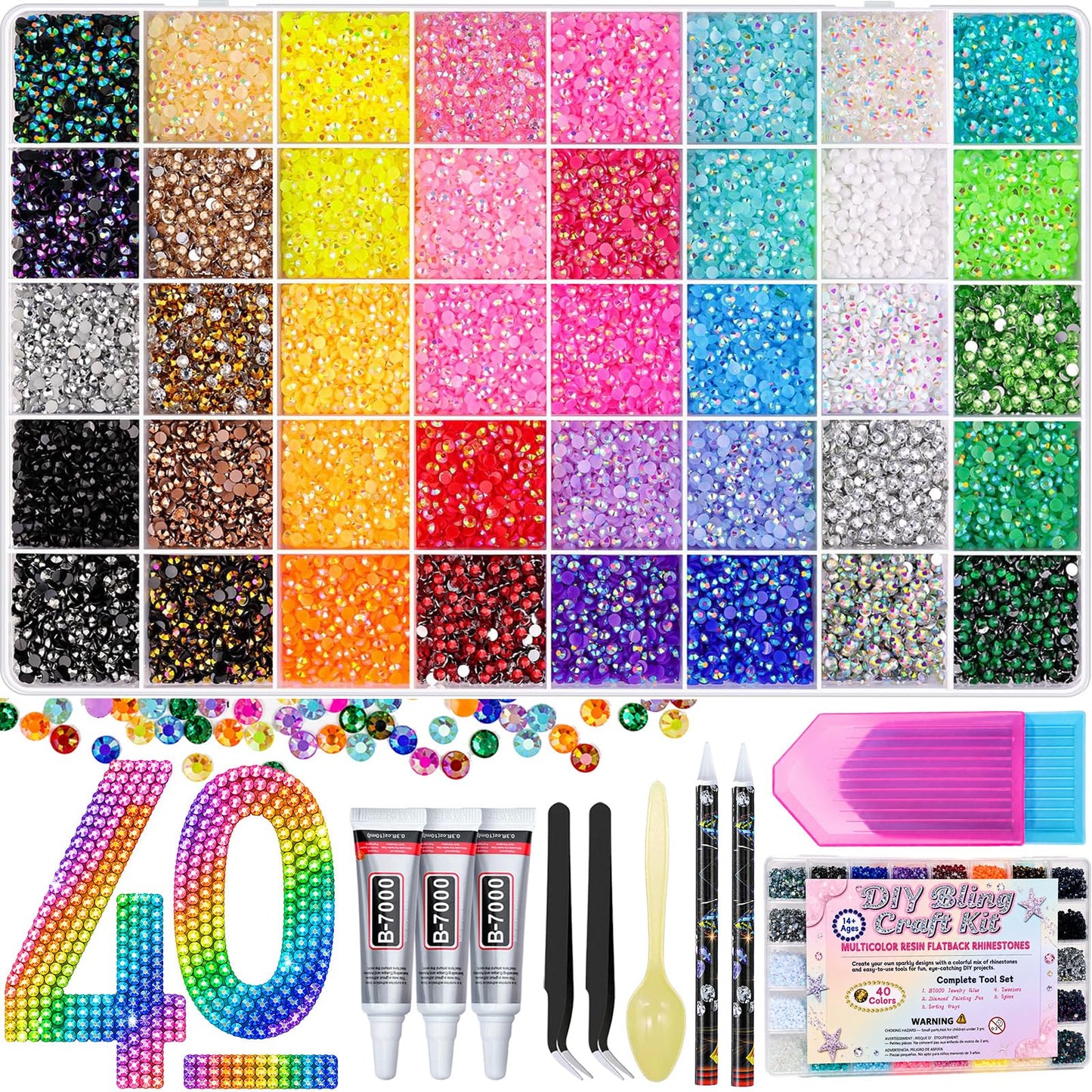 Lacuewa 50000 Pcs 3mm Flatback Rhinestones Kit for Bedazzling, 40 Colors