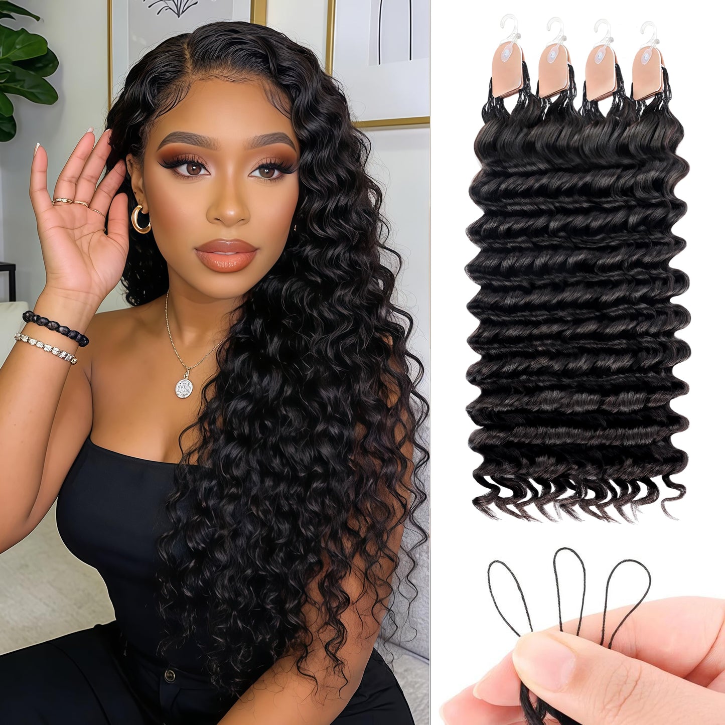 Human Crochet Hair for Black Women 20Inch 120g Pre Separated Deep Wave Hair