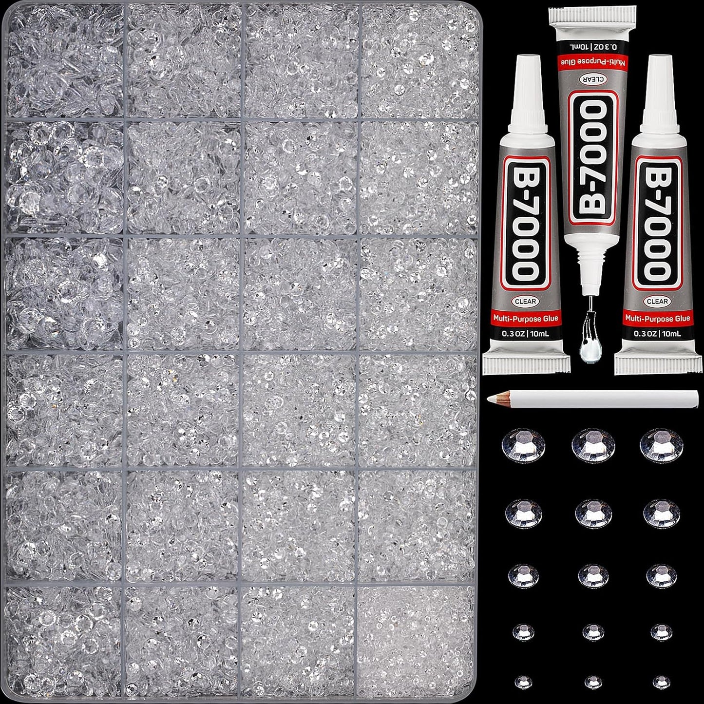 Red Rhinestones Bedazzler Kit - 6500 Pcs Flatback Crystals & B7000 Glue | 2-6mm Resin Gems for Crafts, Clothes, Shoes, Nails