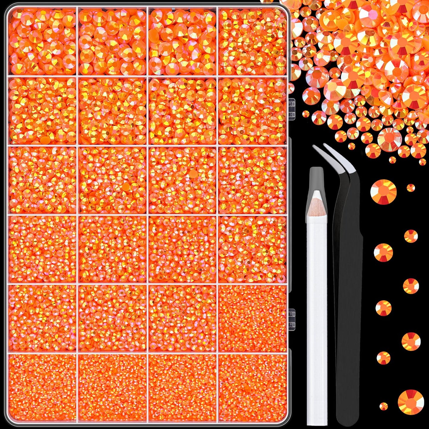 32000 Pcs Black Rhinestones - Flatback Resin Gems for Bedazzling | Jewelry Glue & Tweezers Included