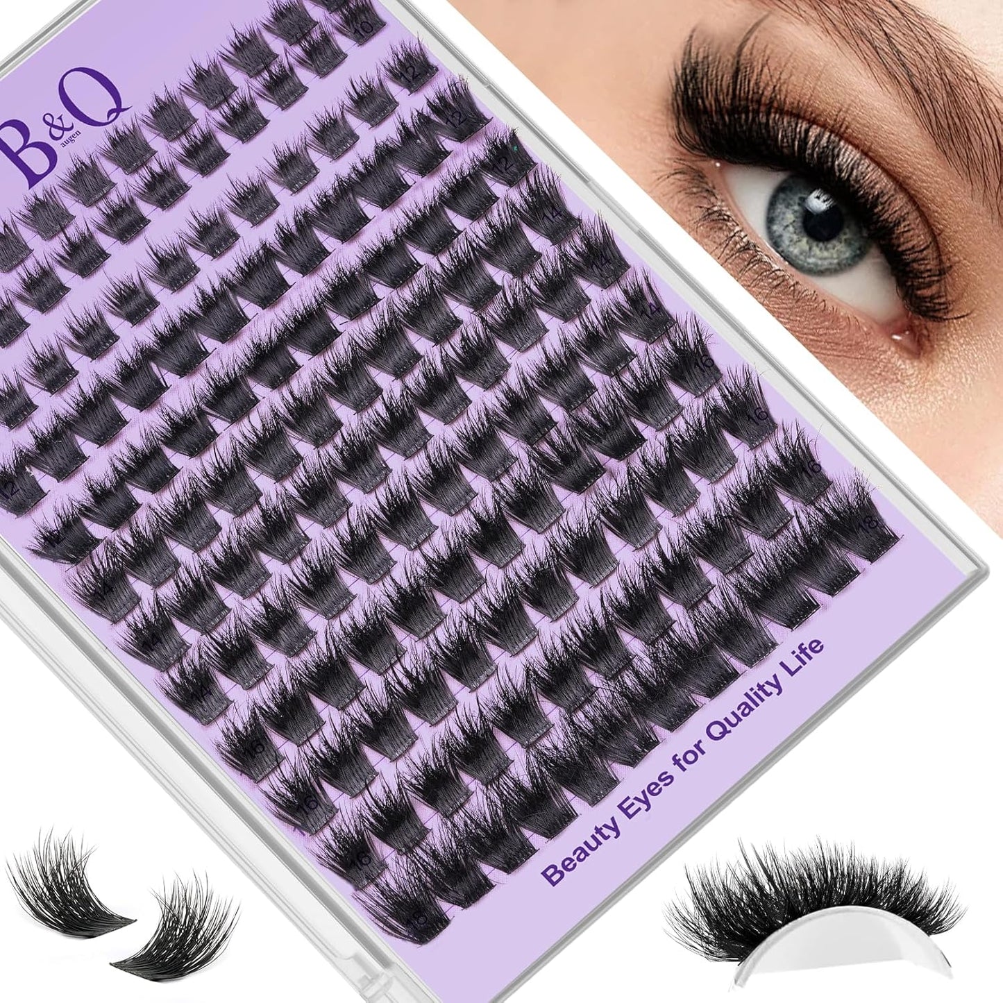 Manga Lash Clusters - Wet-Look Individual Eyelashes | Salon Volume D Curl 10-18mm, 156PCS Reusable DIY Extensions